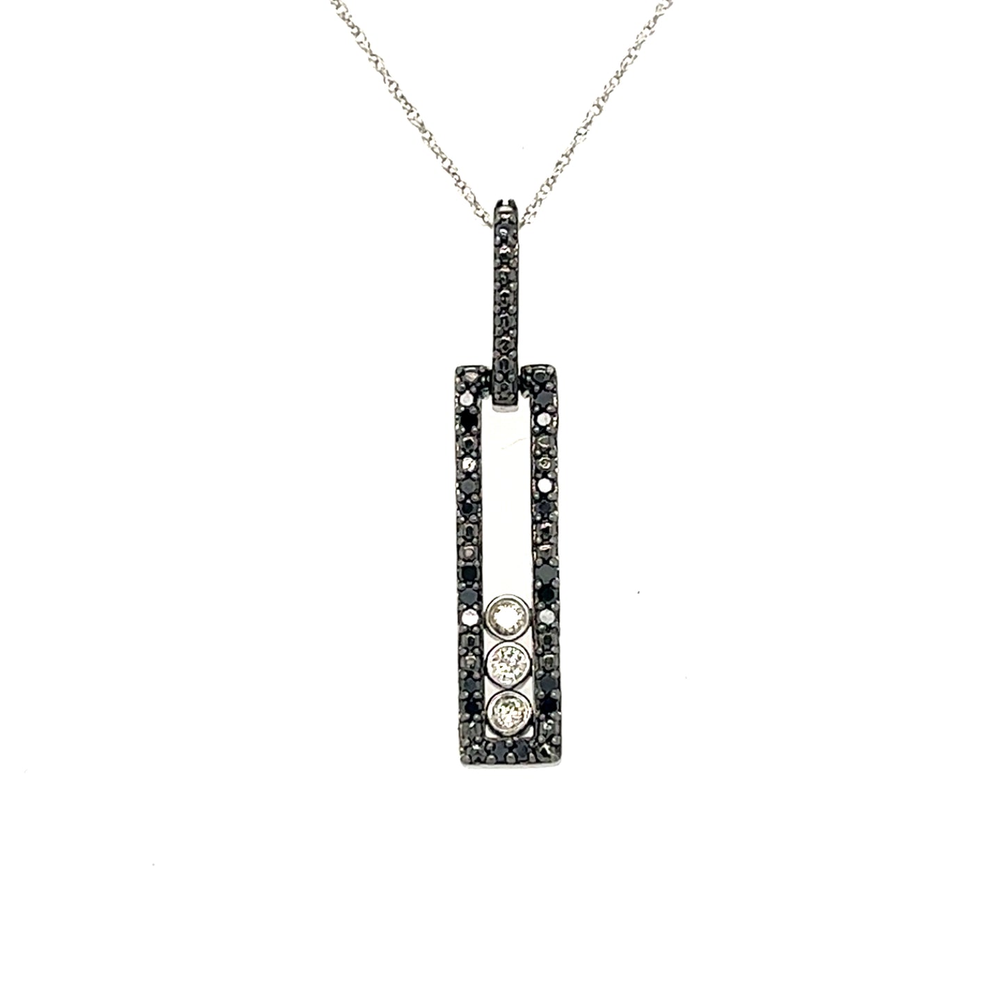 10KT WHITE GOLD BLACK DIAMOND FRAME WITH CLEAR DIAMONDS