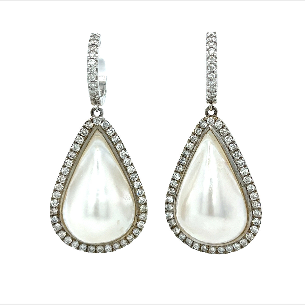 14KT WHITE GOLD PEARL DIAMOND EARRINGS
