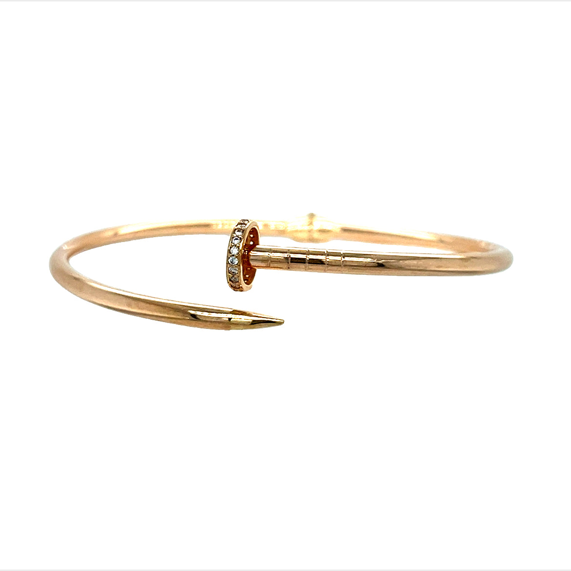 14KT YELLOW GOLD FINE NAIL BANGLE WITH CZ