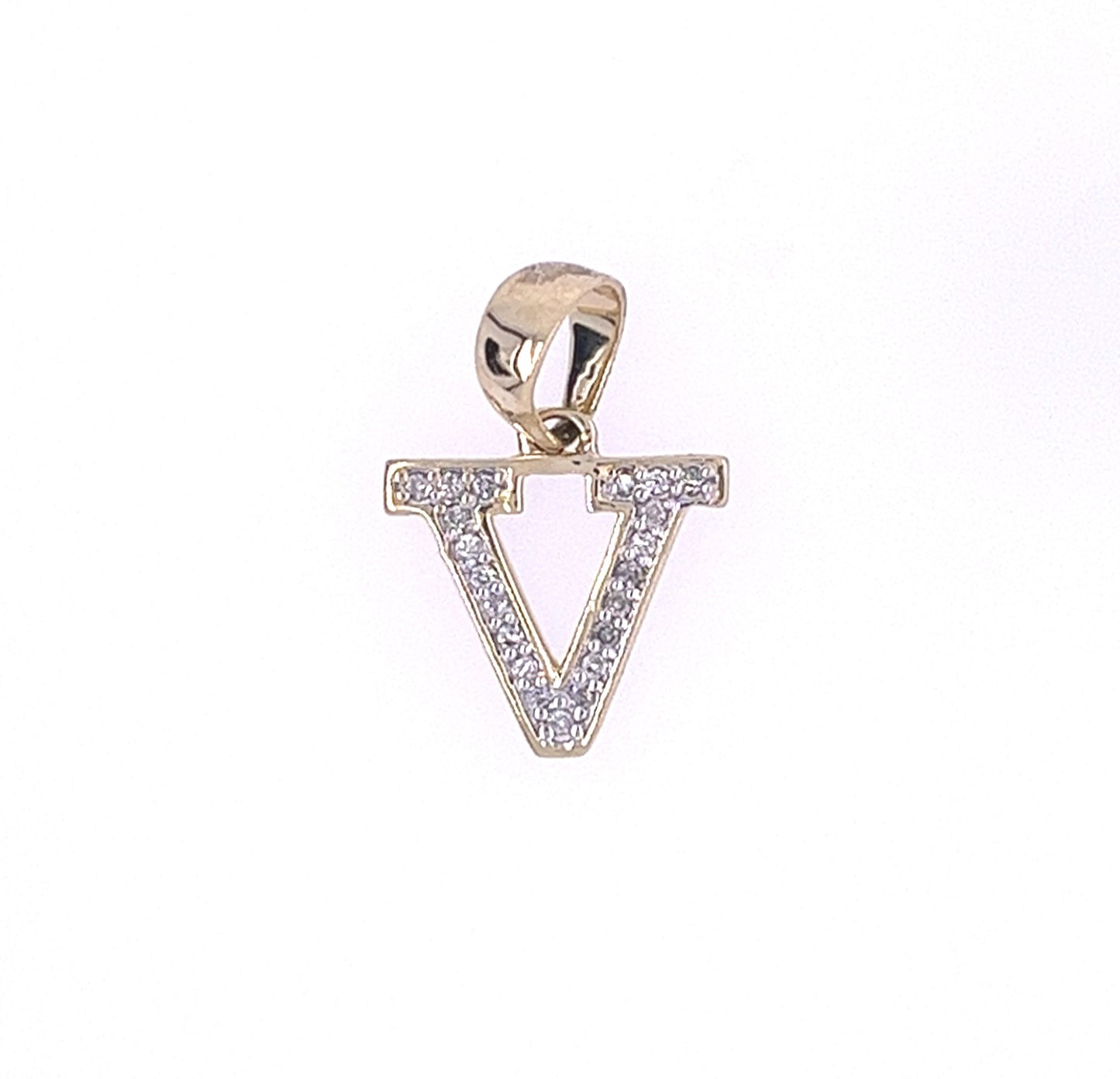 10KT YELLOW GOLD DIAMOND INITIAL "V" CHARM