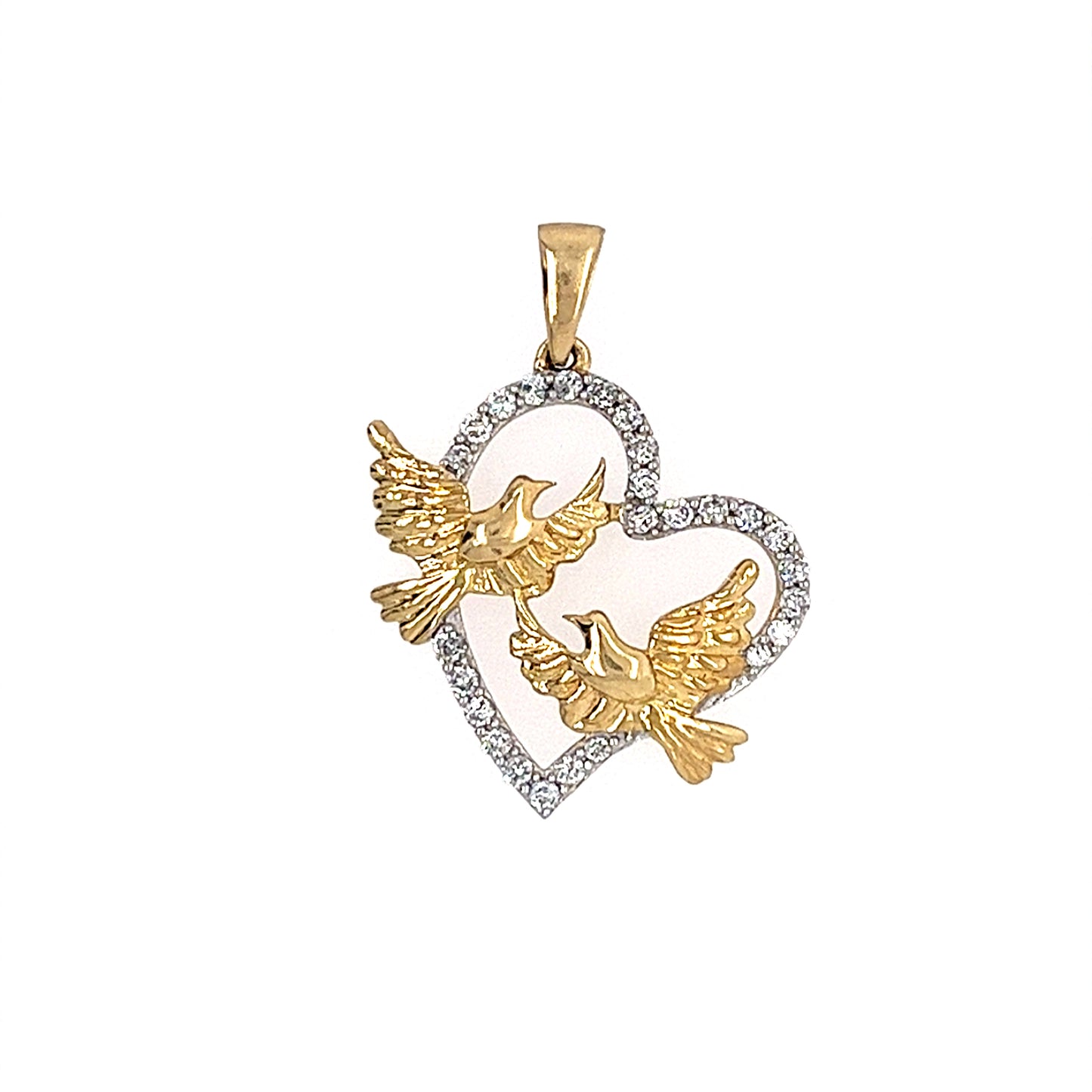 10KT YELLOW GOLD DIAMOND HEART WITH BIRDS CHARM