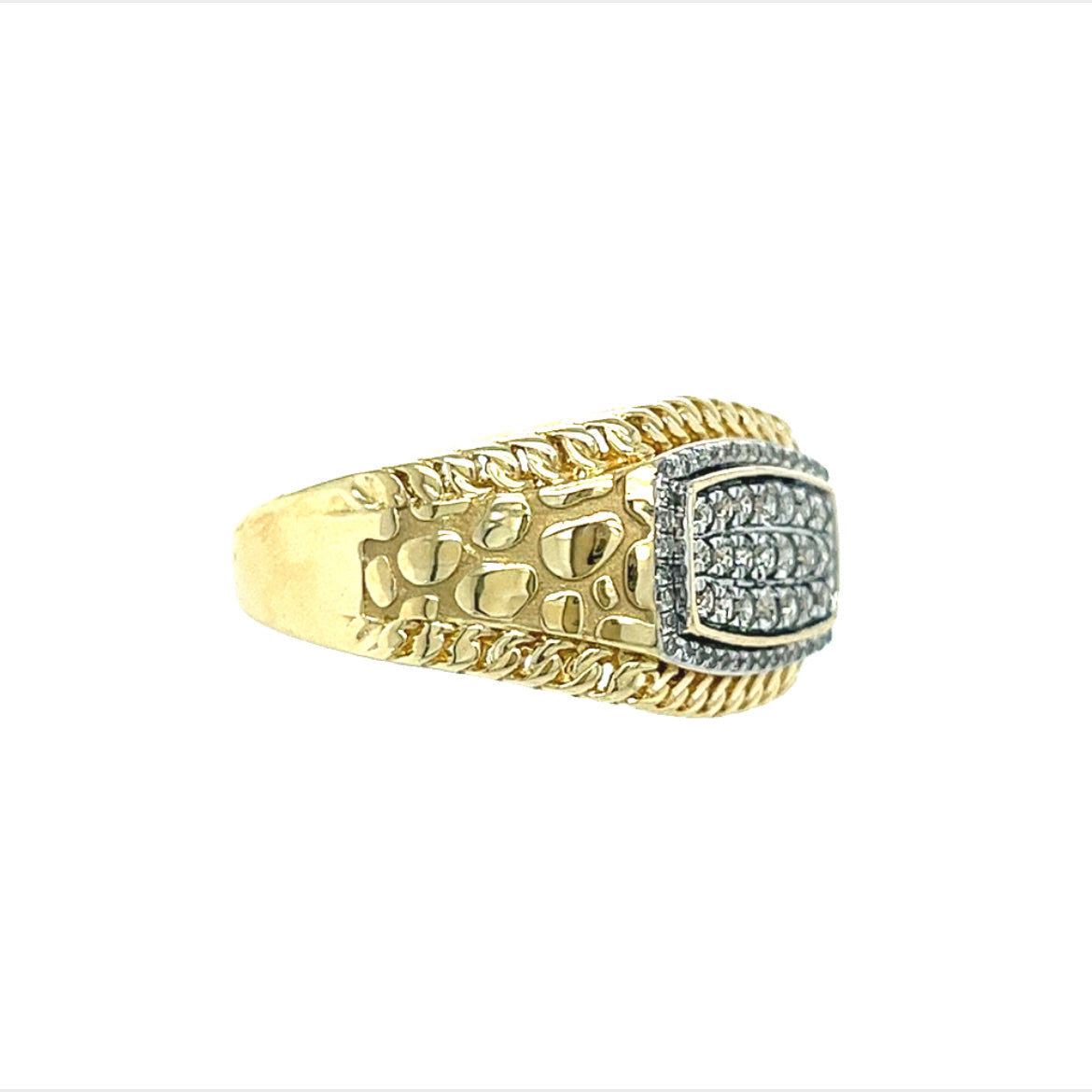 10KT YELLOW GOLD DIAMOND MENS BAND NUGGET