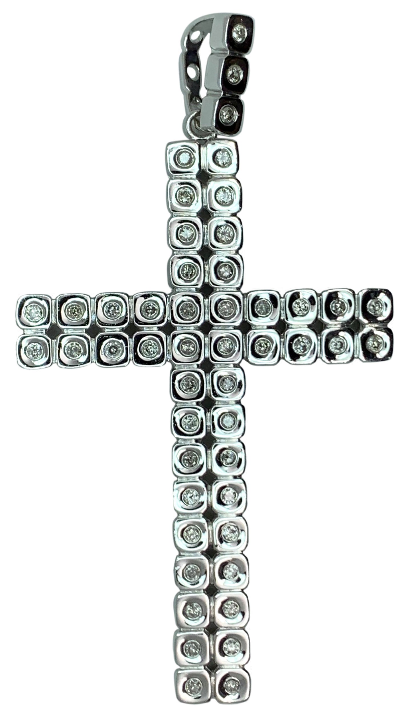 14KT - White Gold Mens Diamond Cross Pendant - 1.75 Ctw