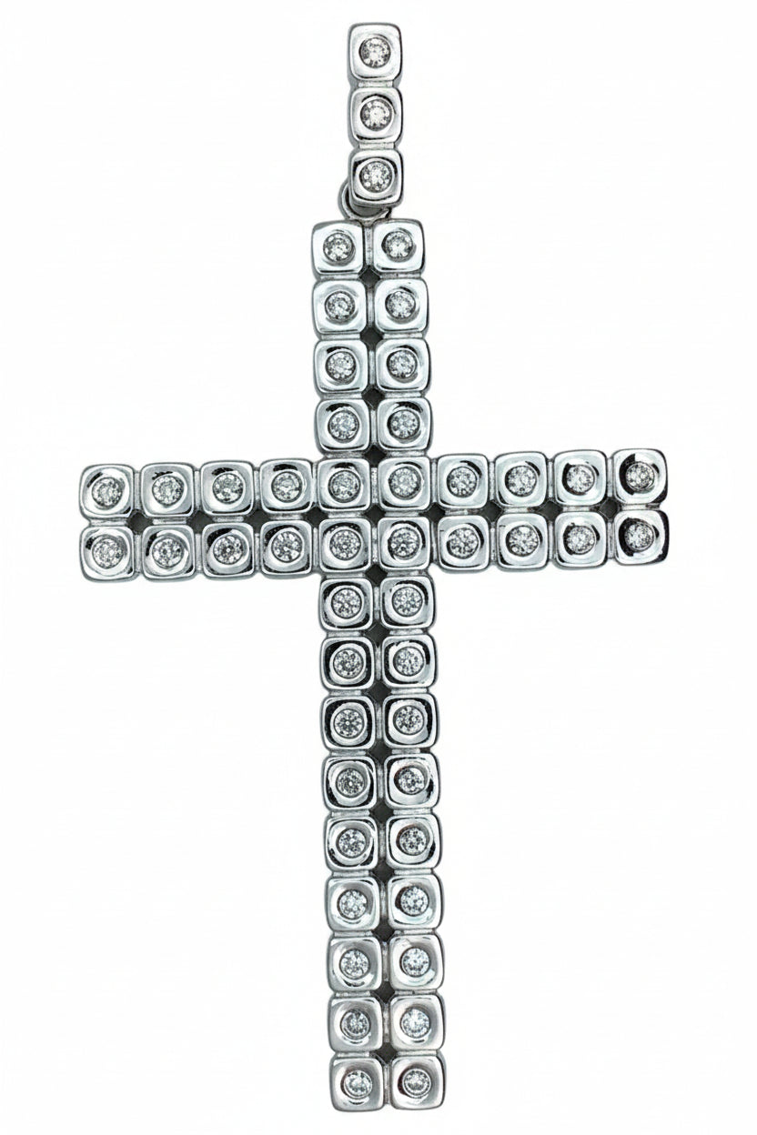 14KT - White Gold Mens Diamond Cross Pendant - 1.75 Ctw