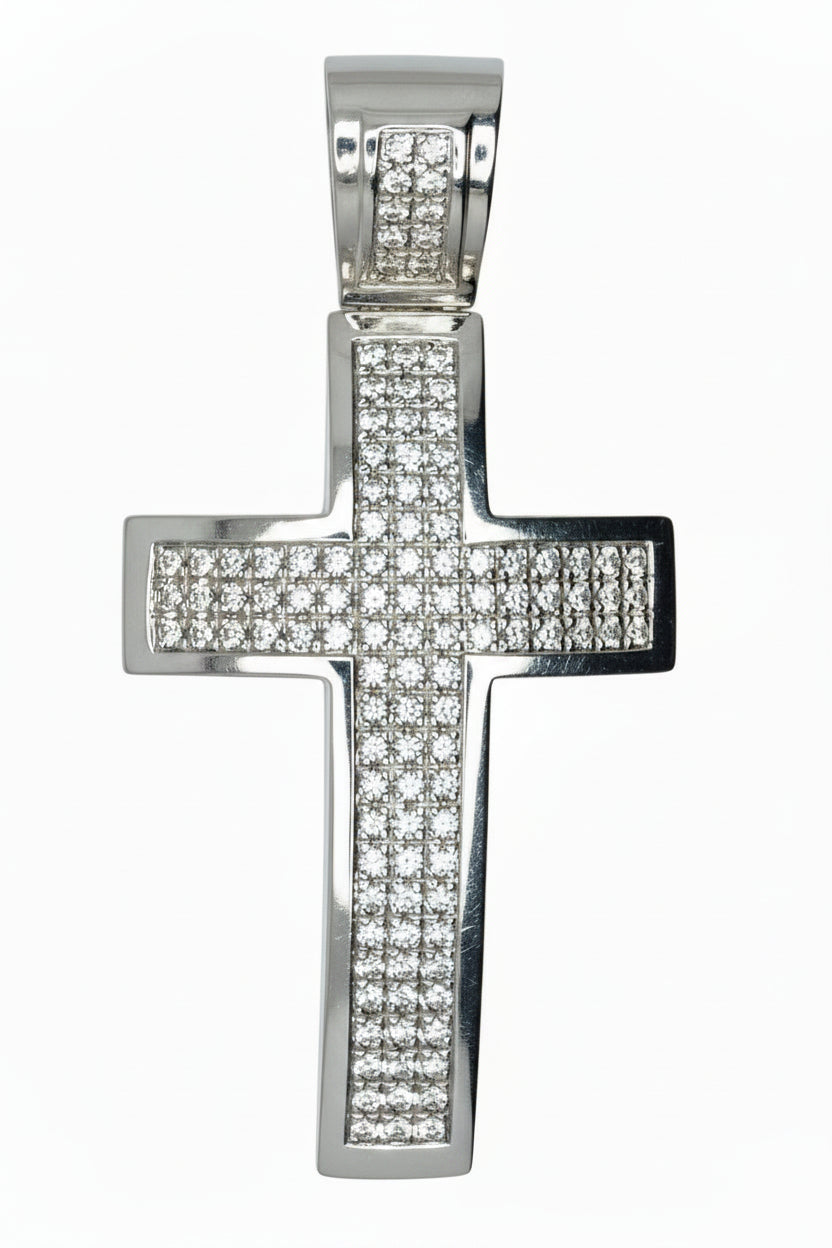 14KT- White Gold Mens Diamond Cross Pendant - 2.36 Ctw
