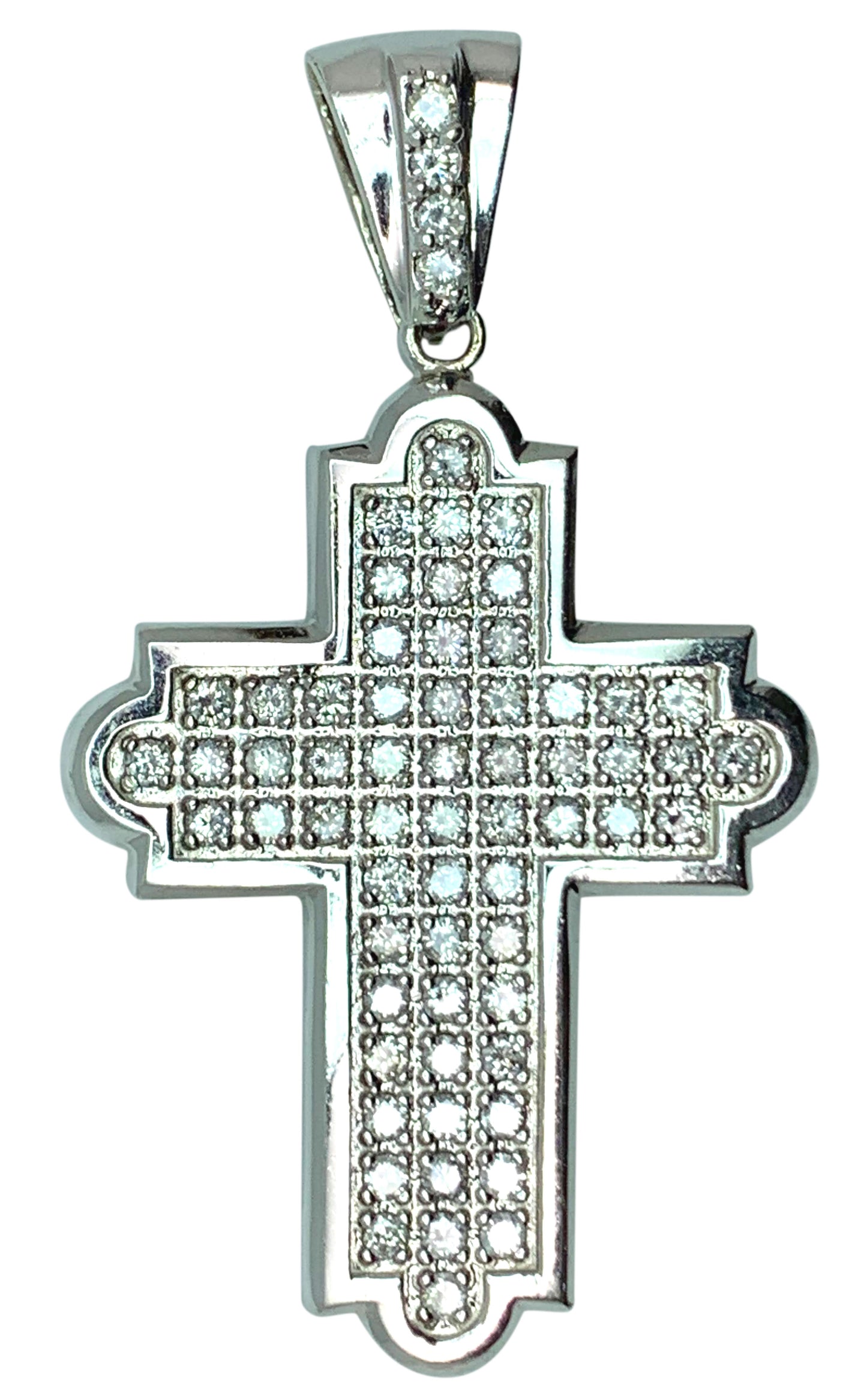 14KT - White Gold Mens Diamond Cross Pendant - 4.50 Ctw