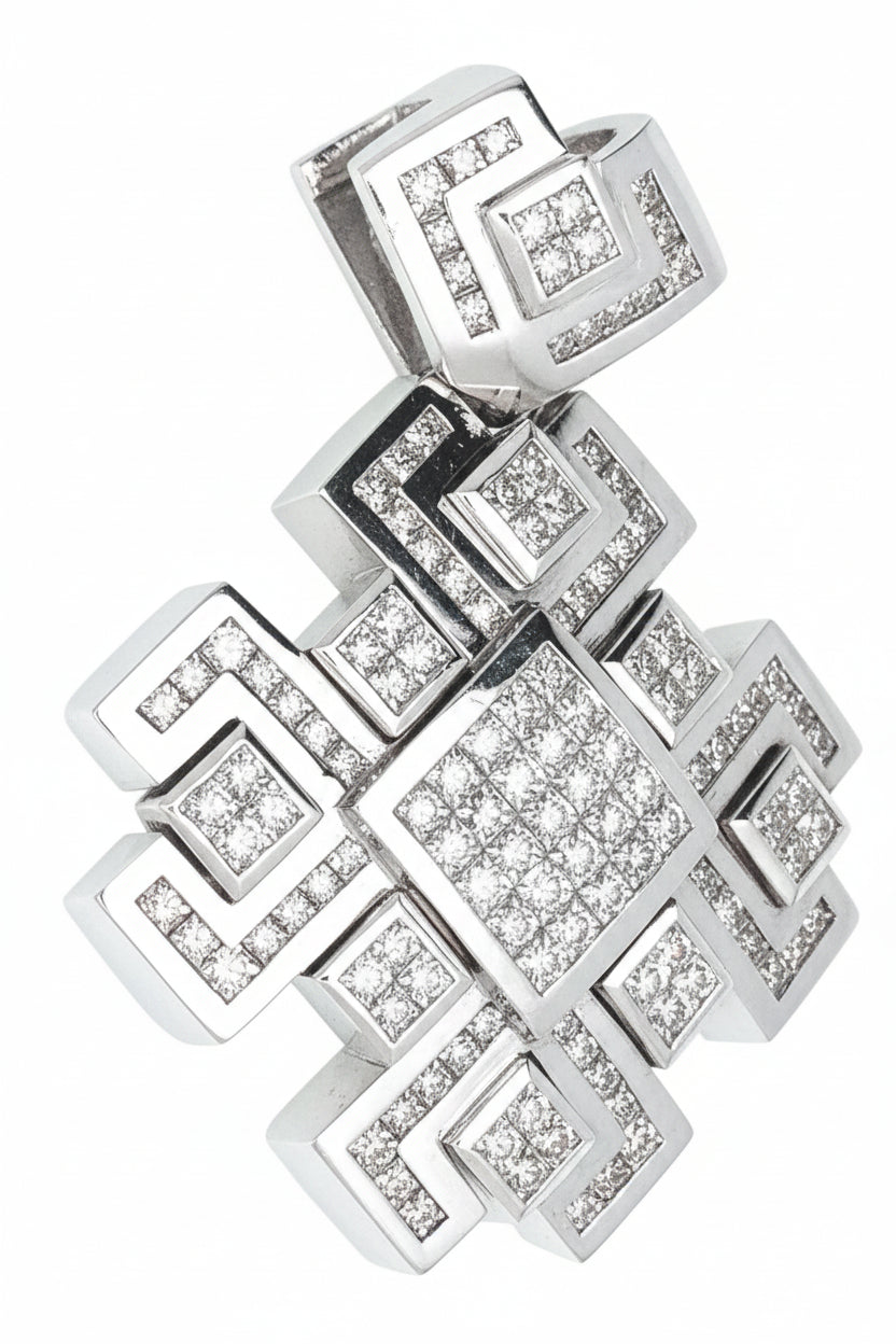 14KT - White Gold Mens Fancy Diamond Pendant - 11.51 Ctw