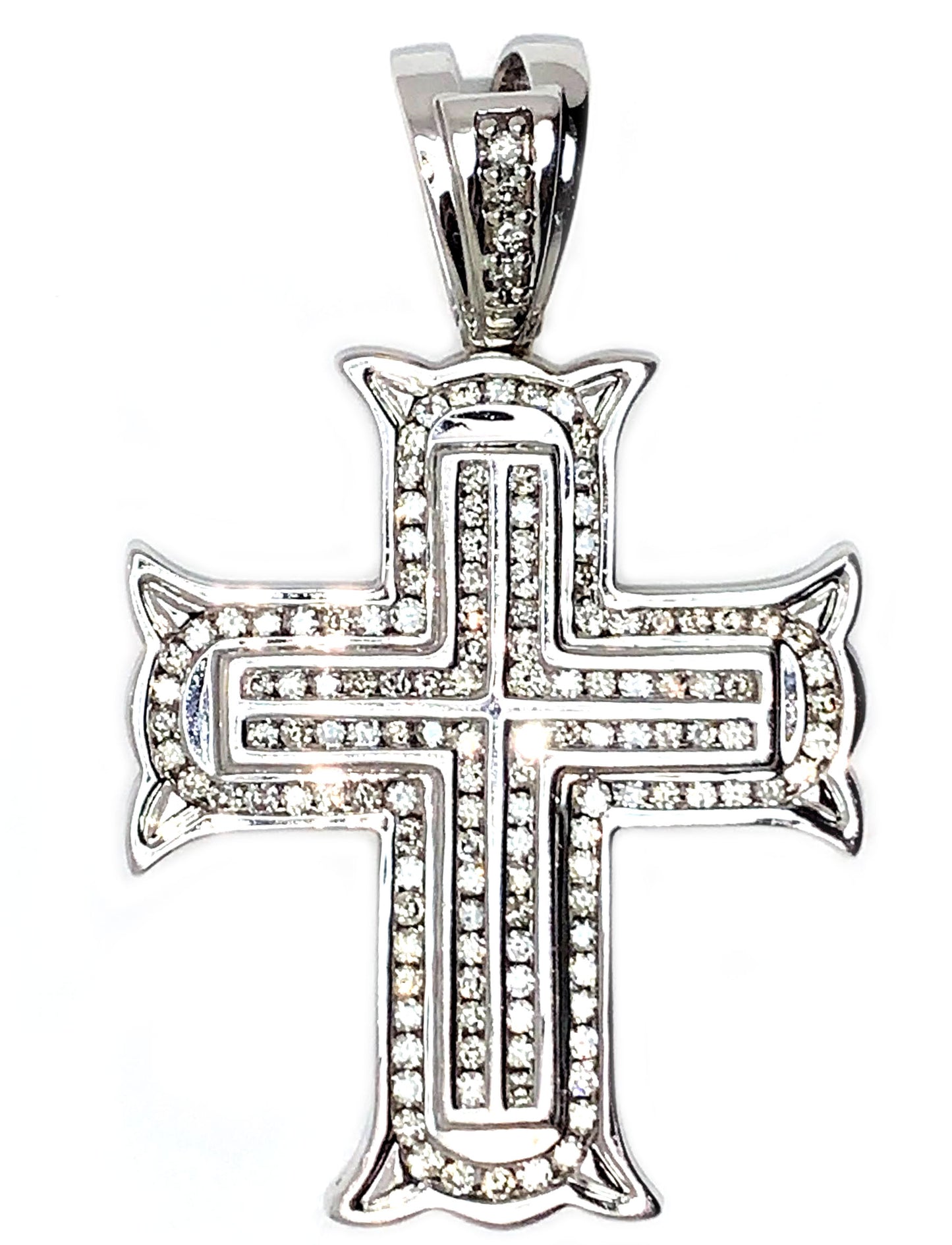 14KT - White Gold Mens Diamond Cross Pendant - 2.89 Ctw
