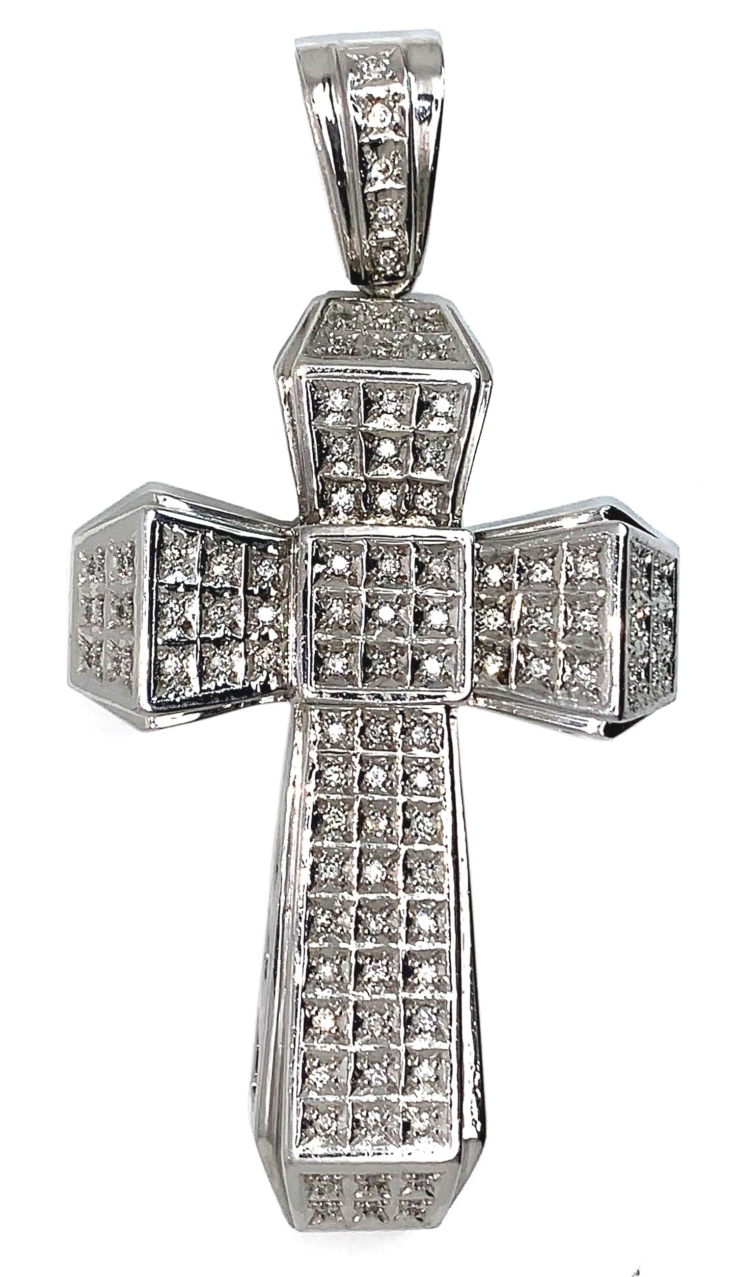 14KT - White Gold Mens Diamond Cross Pendant - 1.86Ctw
