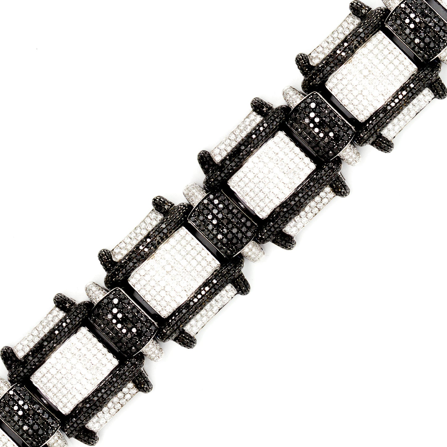 14K White Gold Men`s Bracelet Italian Custom Made 12.64Ct Diamonds 23.48Ct Black