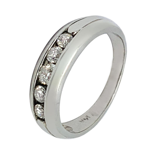 14 KT WHITE GOLD 5 STONES ROUND DIAMOND RING - 0.51 CT