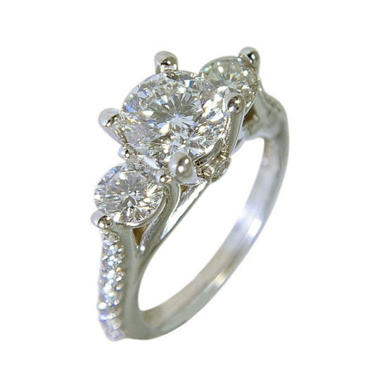 14 KT WHITE GOLD - 3 STONES DIAMOND ENGAGEMENT RING - 2.37CT
