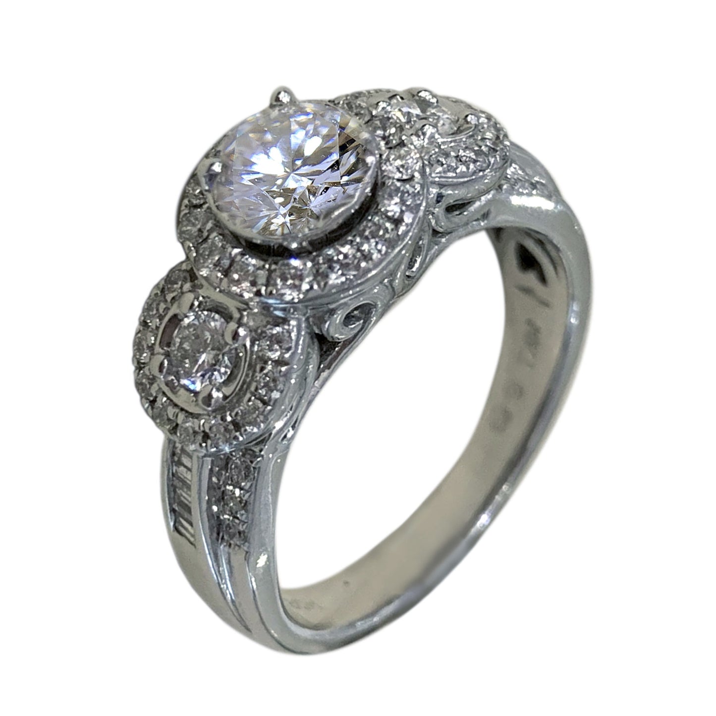 14 K WHITE GOLD - WOMENS 3 STONES DIAMOND RING - 1.81 CT
