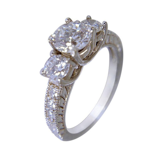 14 KT WHITE GOLD - 3 STONES ROUND DIAMOND ENGAGEMENT RING - 2.25 CT