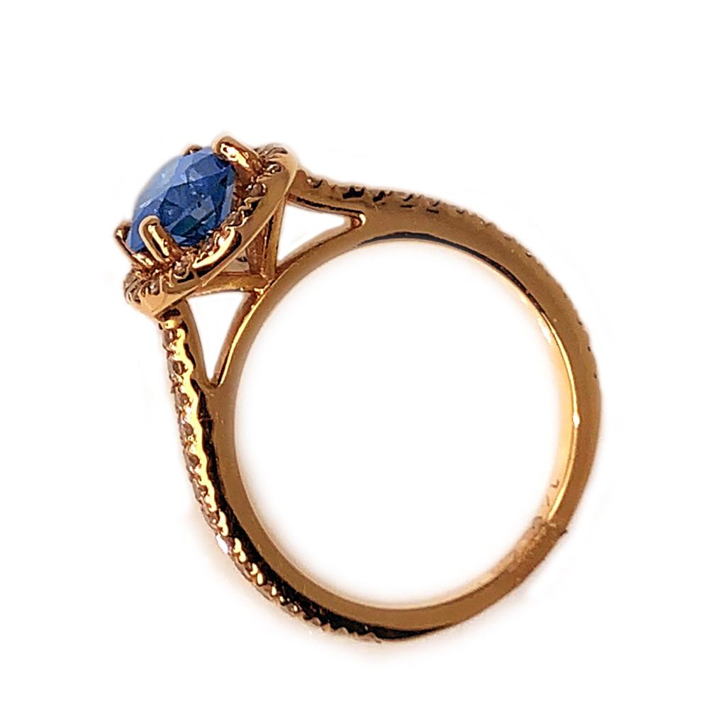 14k Rose Gold Beautiful design with Round Blue Diamond womens Ring - 1.38 ct