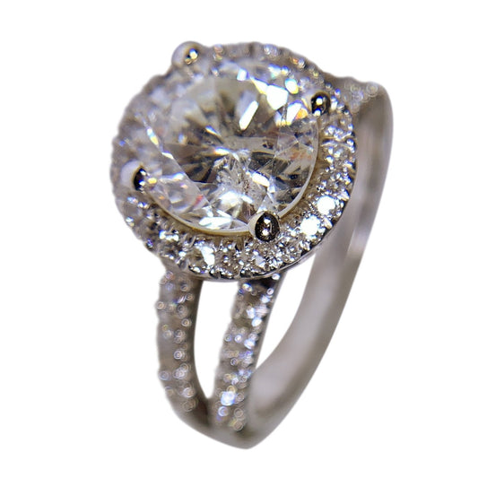 14 KT WHITE GOLD - ROUND DIAMOND RING - 2.99 CT