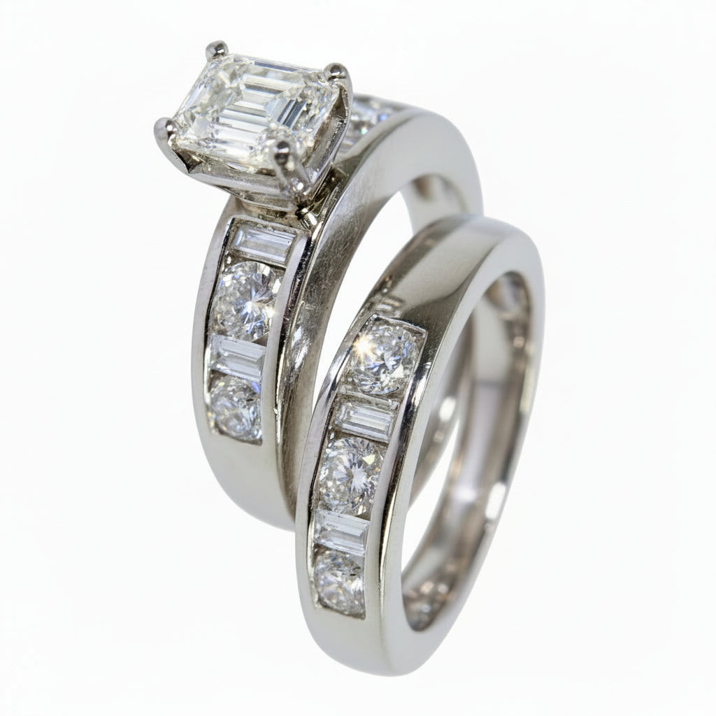 Platinum - Diamond Engagement and Wedding Band Set 3.53 Ctw