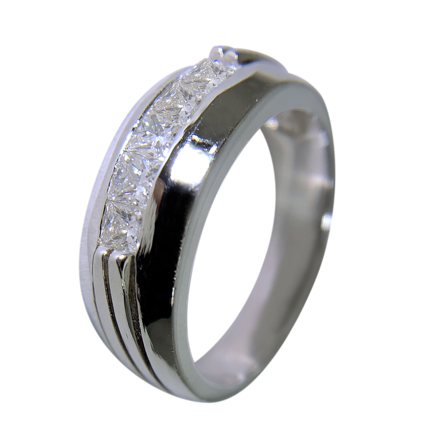 14 KT WHITE GOLD - PRINCESS DIAMONDS WEDDING BAND - 1.02 CT