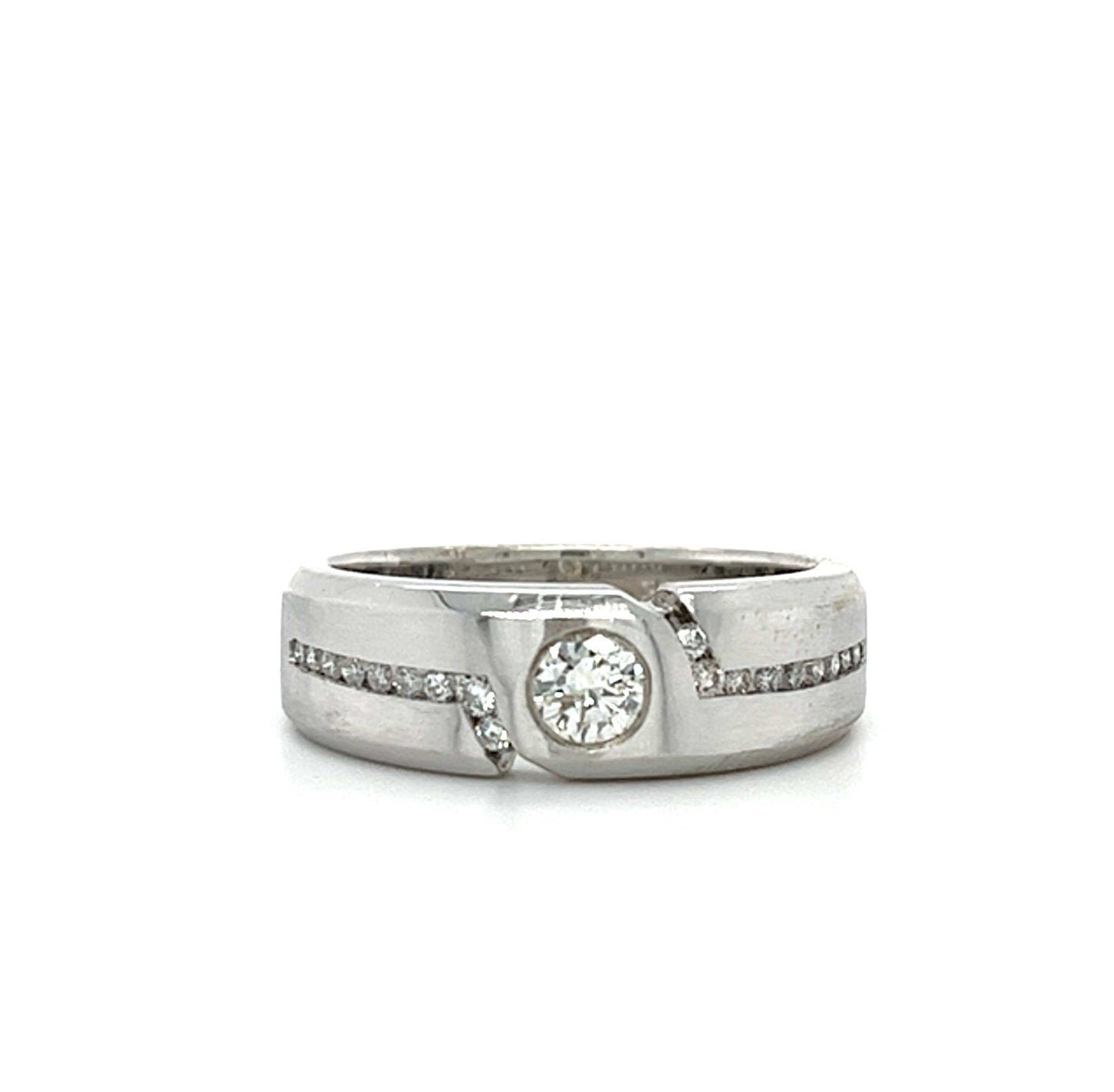 14KT WHITE GOLD FANCY MENS DIAMOND WEDDING BAND