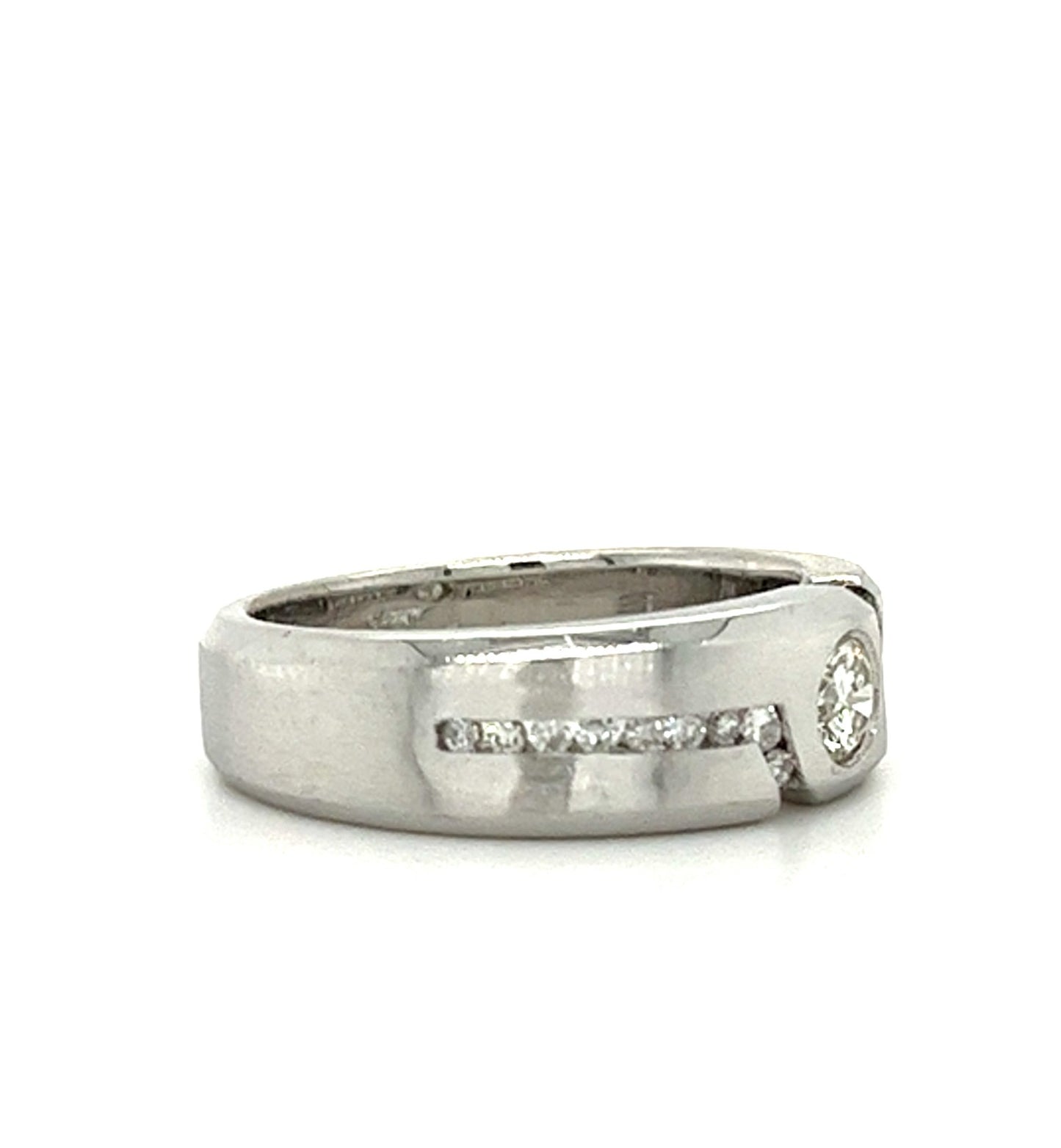 14KT WHITE GOLD FANCY MENS DIAMOND WEDDING BAND