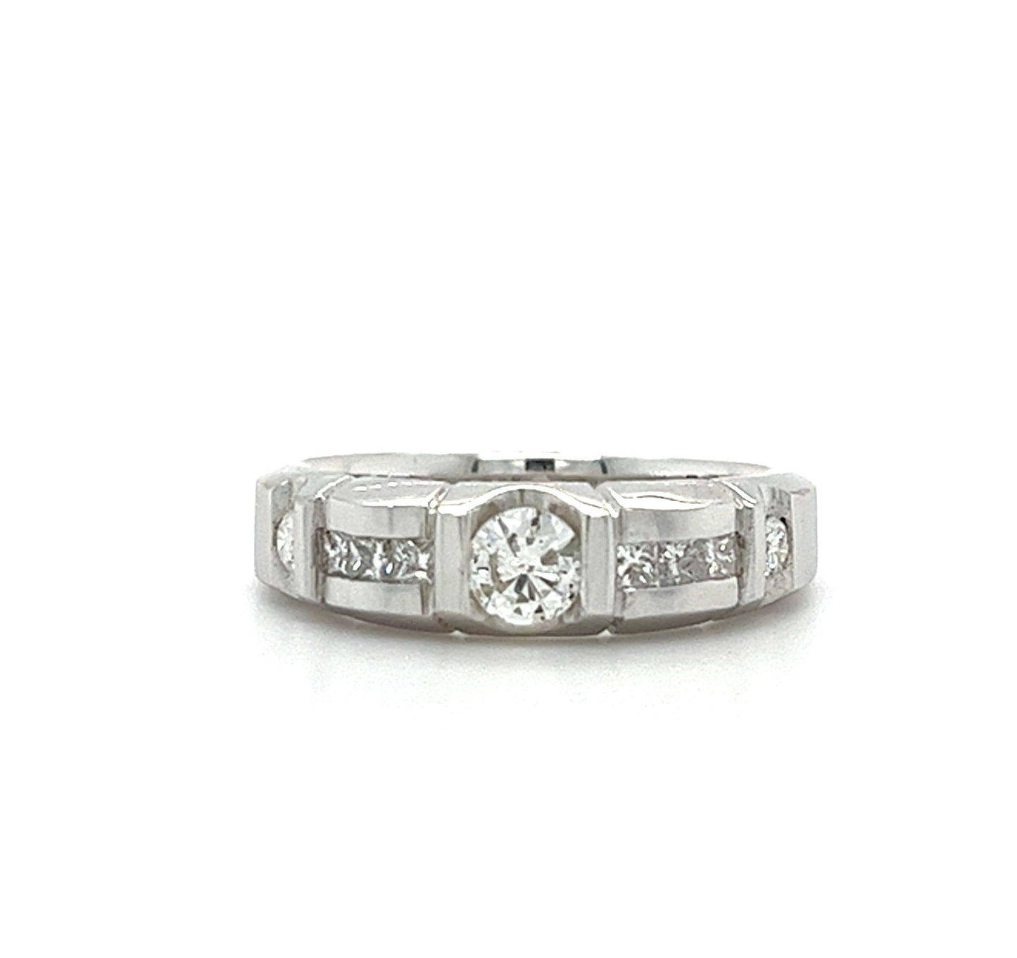 14KT WHITE GOLD FANCY MENS DIAMOND WEDDING BAND