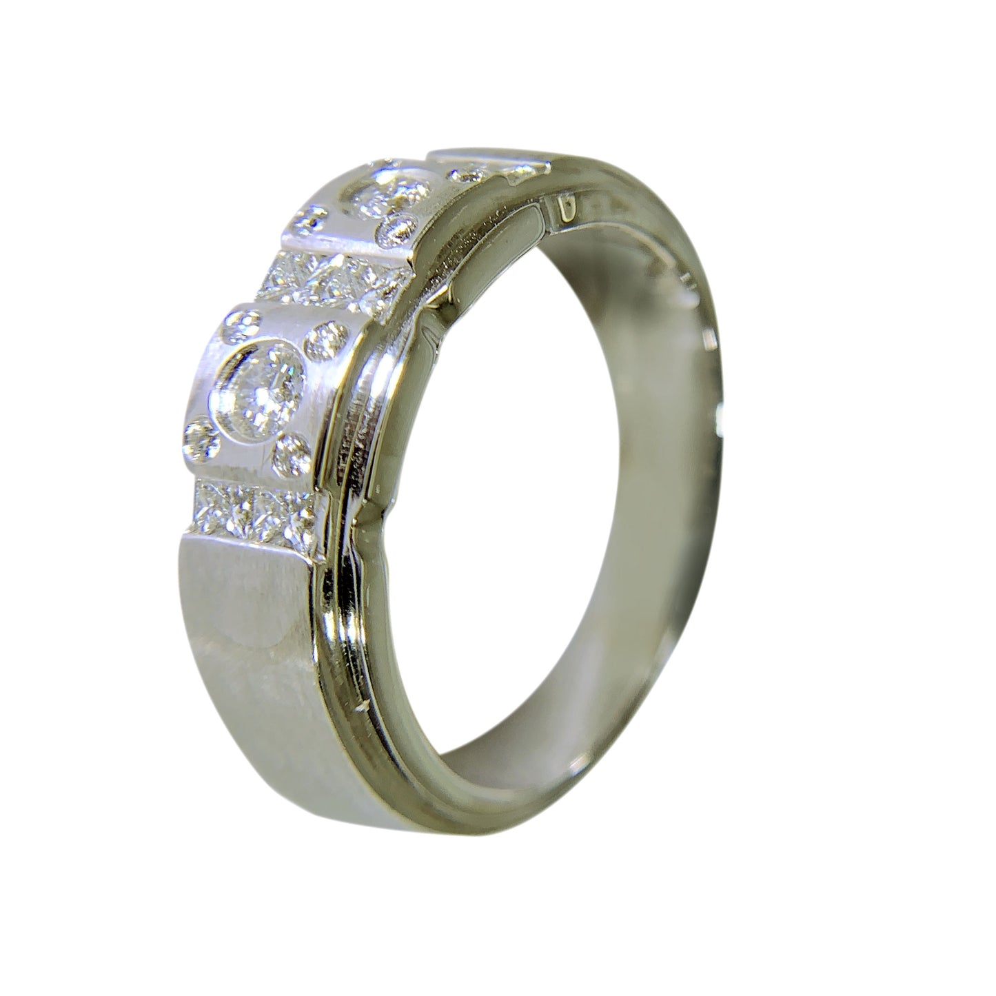 14 KT WHITE GOLD - MEN WEDDING BAND WITH DIAMONDS - 1.28 CT