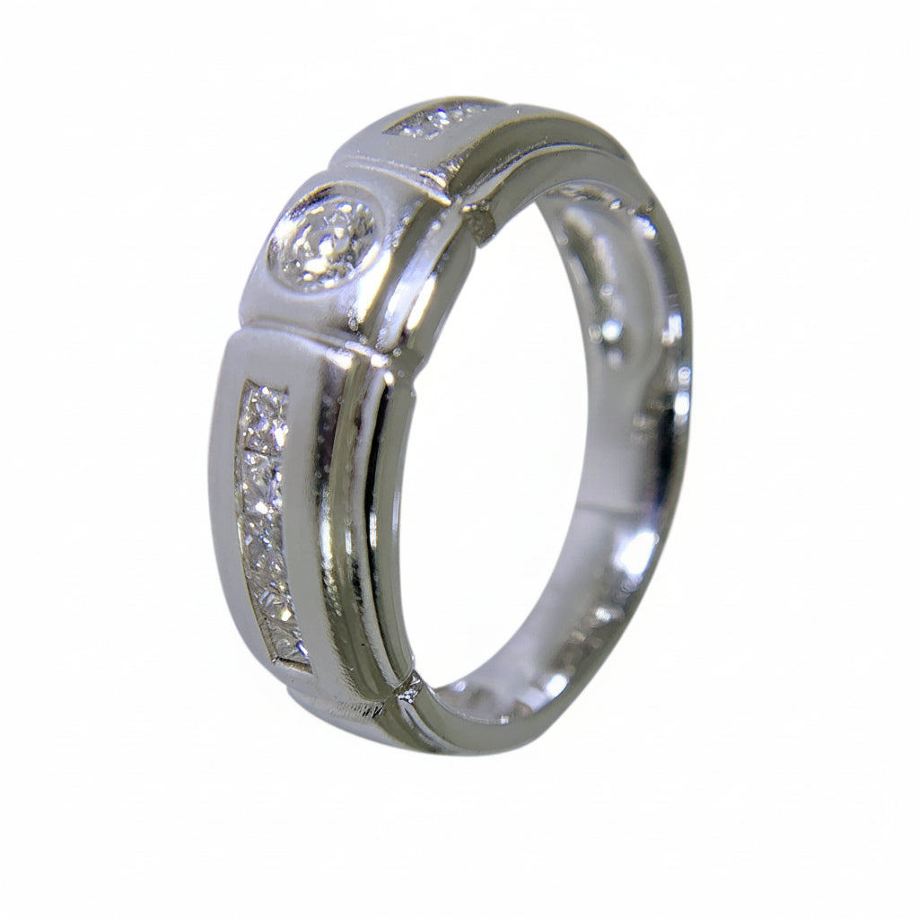 14 KT WHITE GOLD - MENS BAND WITH DIAMONDS - 0.85 CT