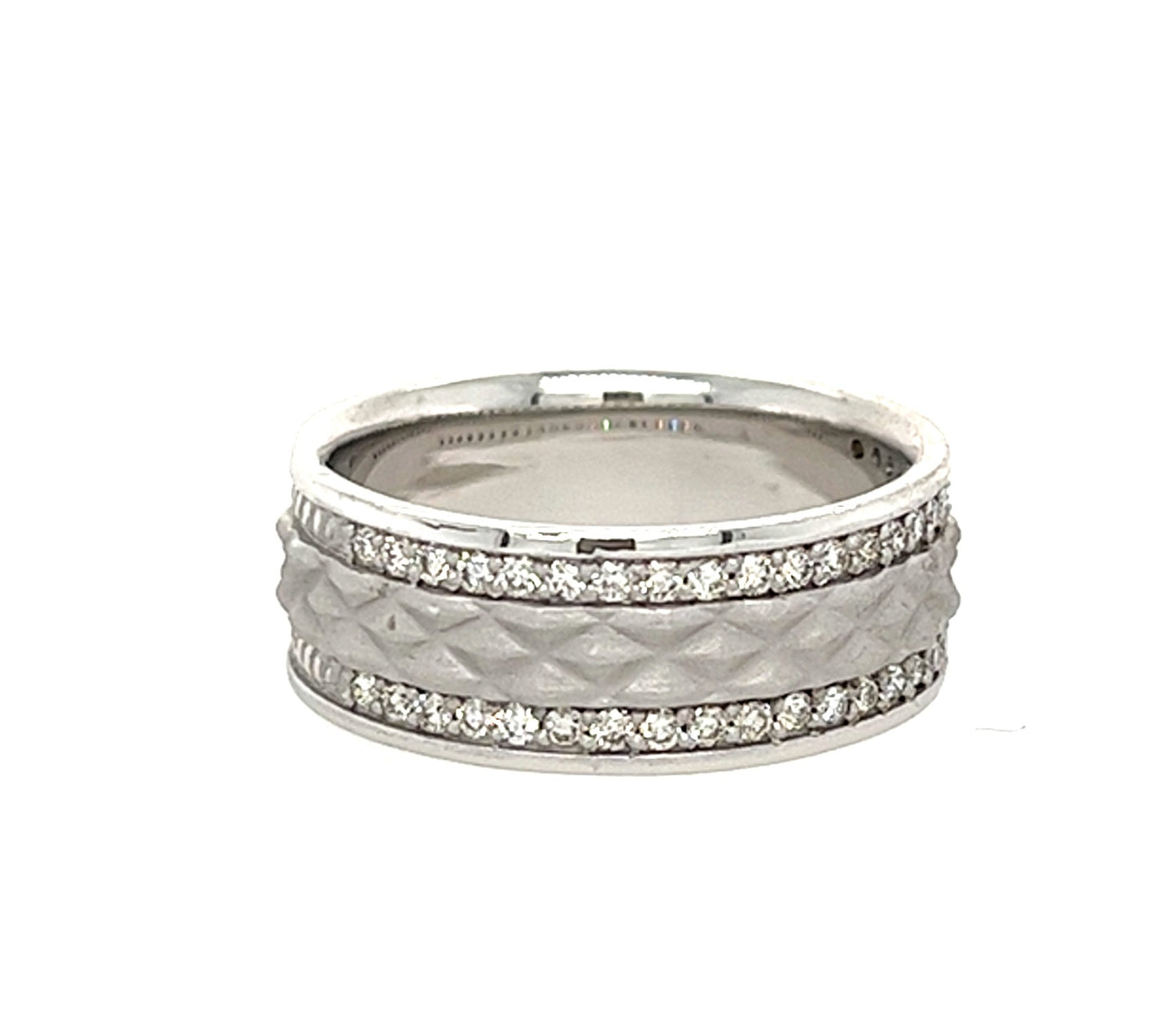 14KT WHITE GOLD FANCY MENS CUSTOM MADE DIAMOND WEDDING BAND