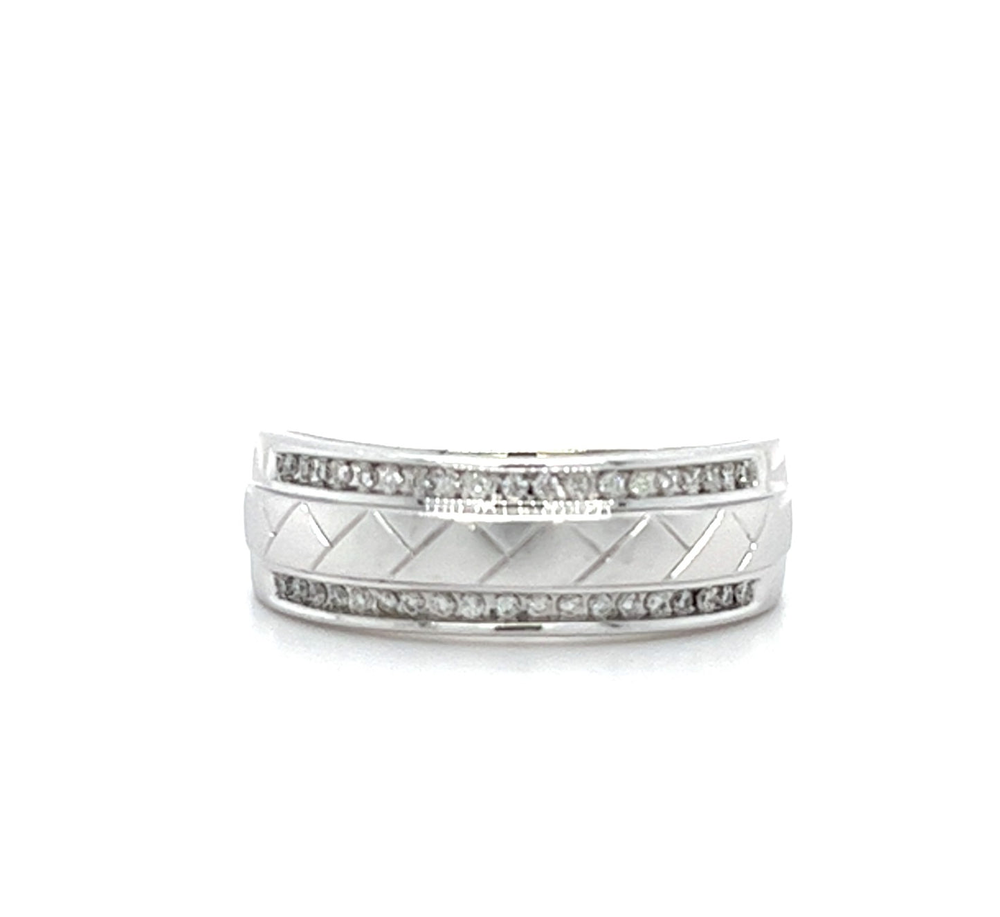 14KT WHITE GOLD MENS DIAMOND WEDDING BAND
