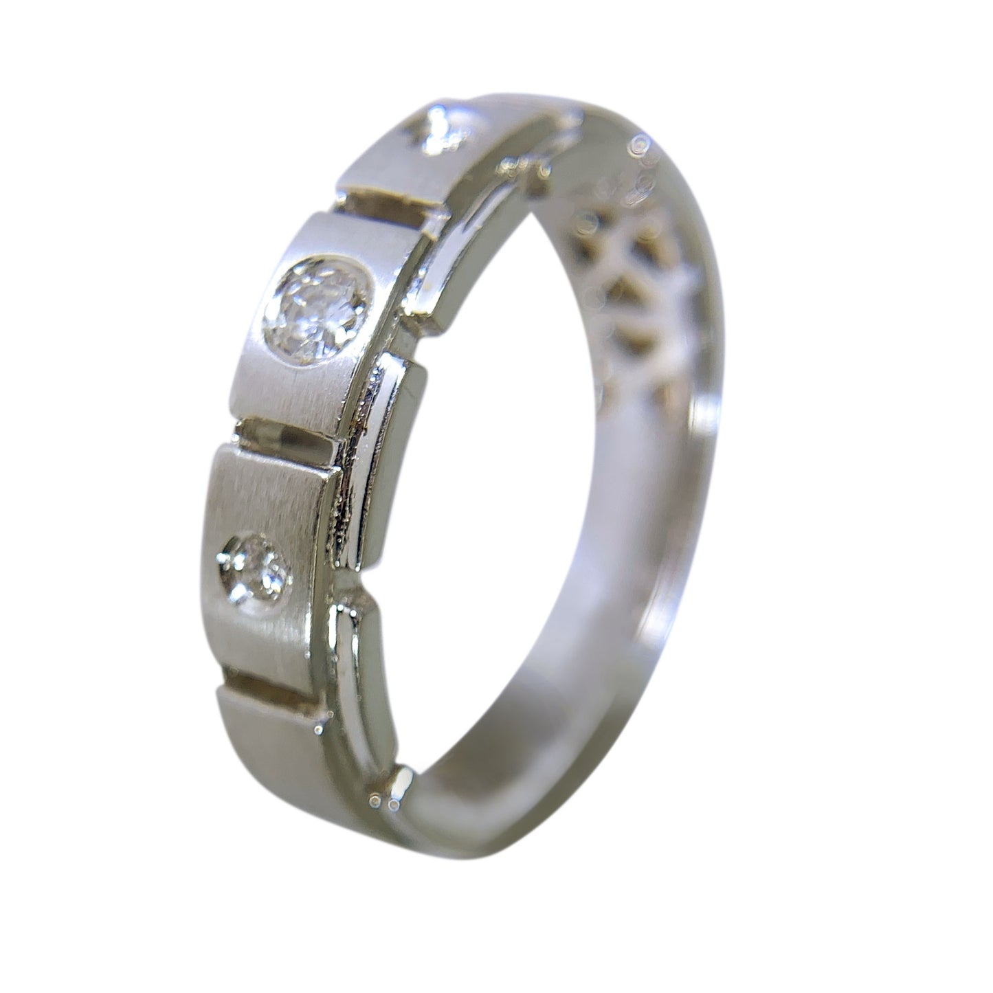 14 KT WHITE GOLD - MENS WEDDING BAND WITH ROUND DIAMONDS - 0.30 CT