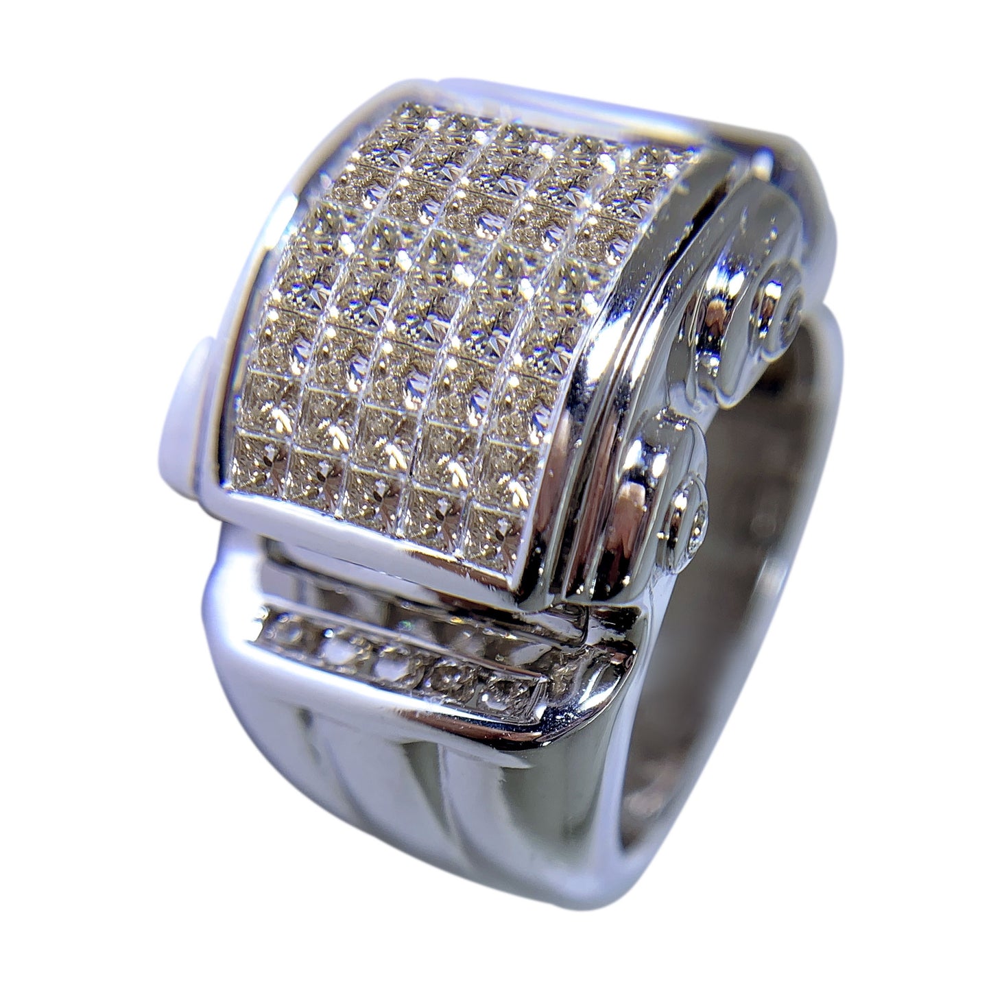 14 KT WHITE GOLD - GORGEOUS ROUND DIAMONDS MENS RING - 2.51 CT