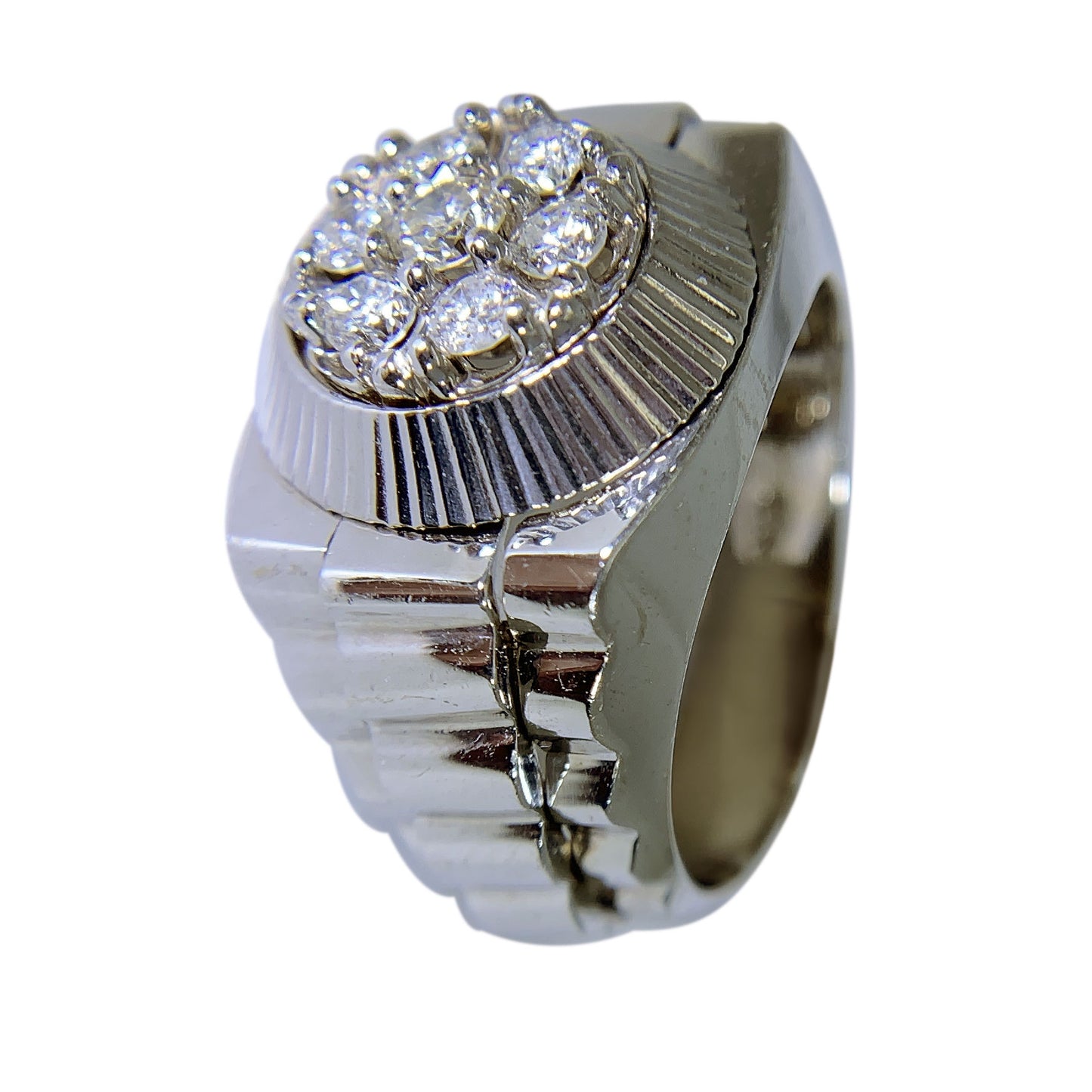 14 KT WHITE GOLD - ROUND DIAMOND MENS RING - 0.75 CT