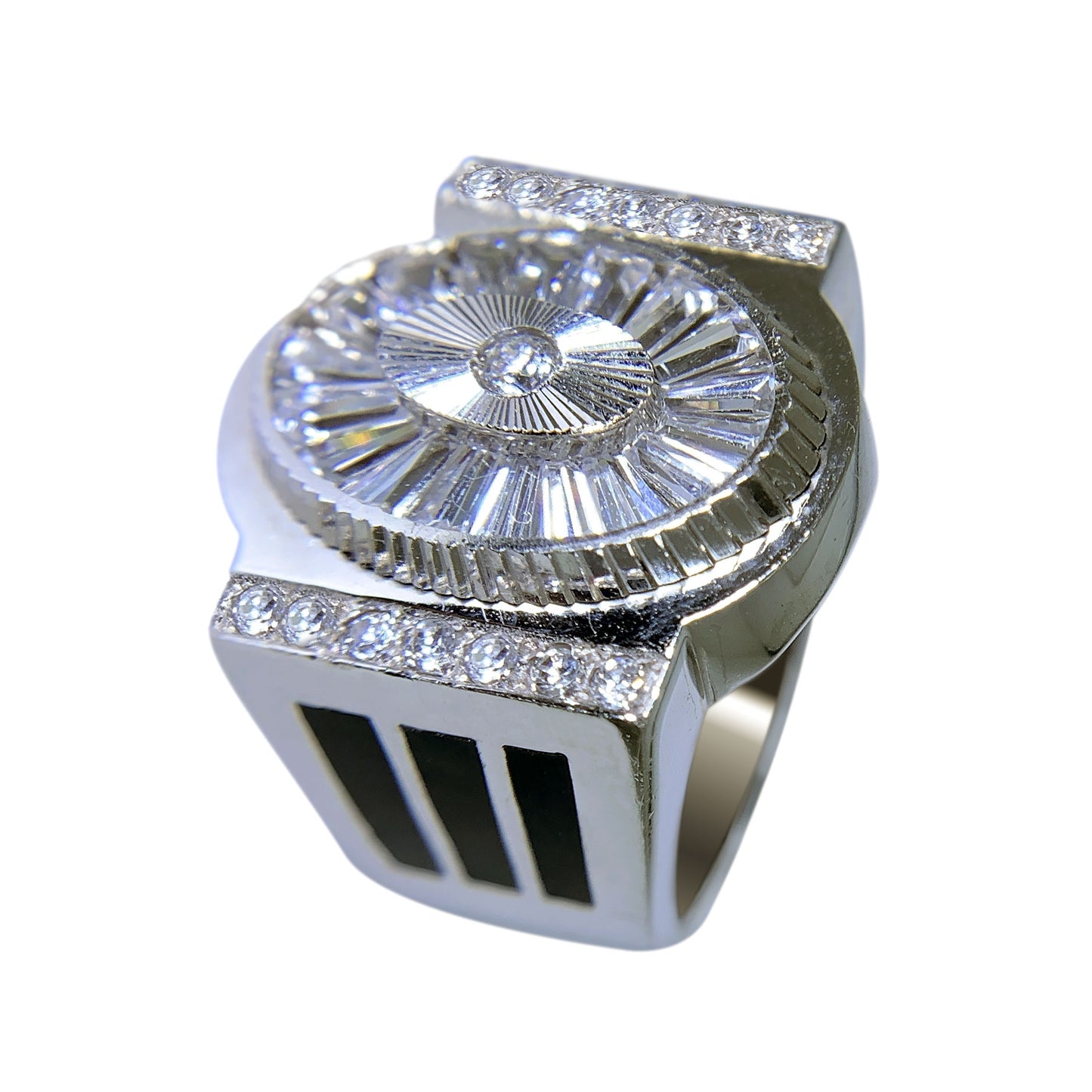 14 KT WHITE GOLD - BEATIFUL MENS RING - CZ STONE