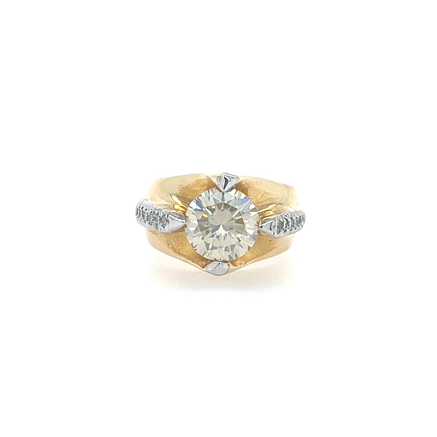 10K YELLOW GOLD - ROUND MOISSANITE WITH DIAMONDS PINKY RING - 3.5/0.65CT