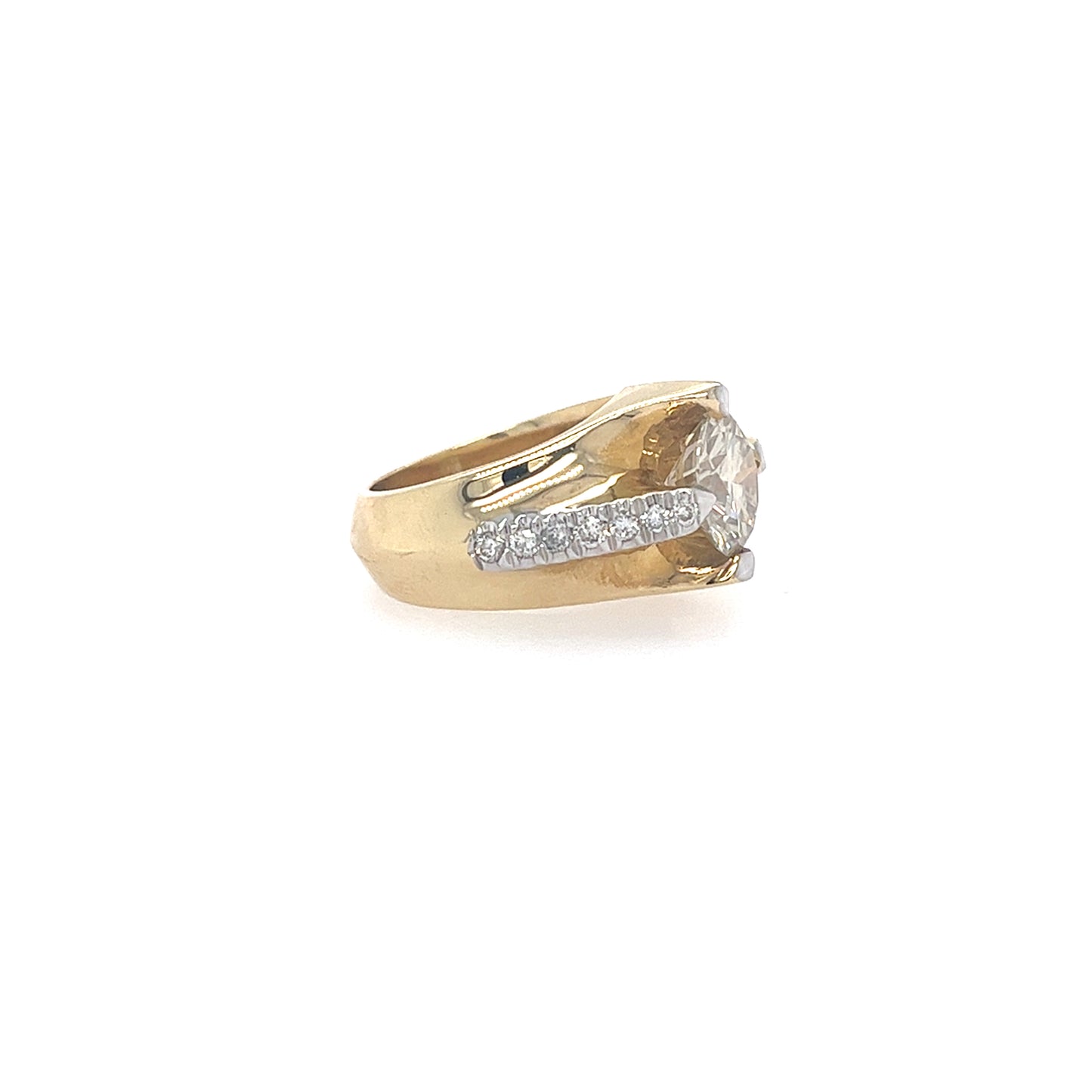 10K YELLOW GOLD - ROUND MOISSANITE WITH DIAMONDS PINKY RING - 3.5/0.65CT
