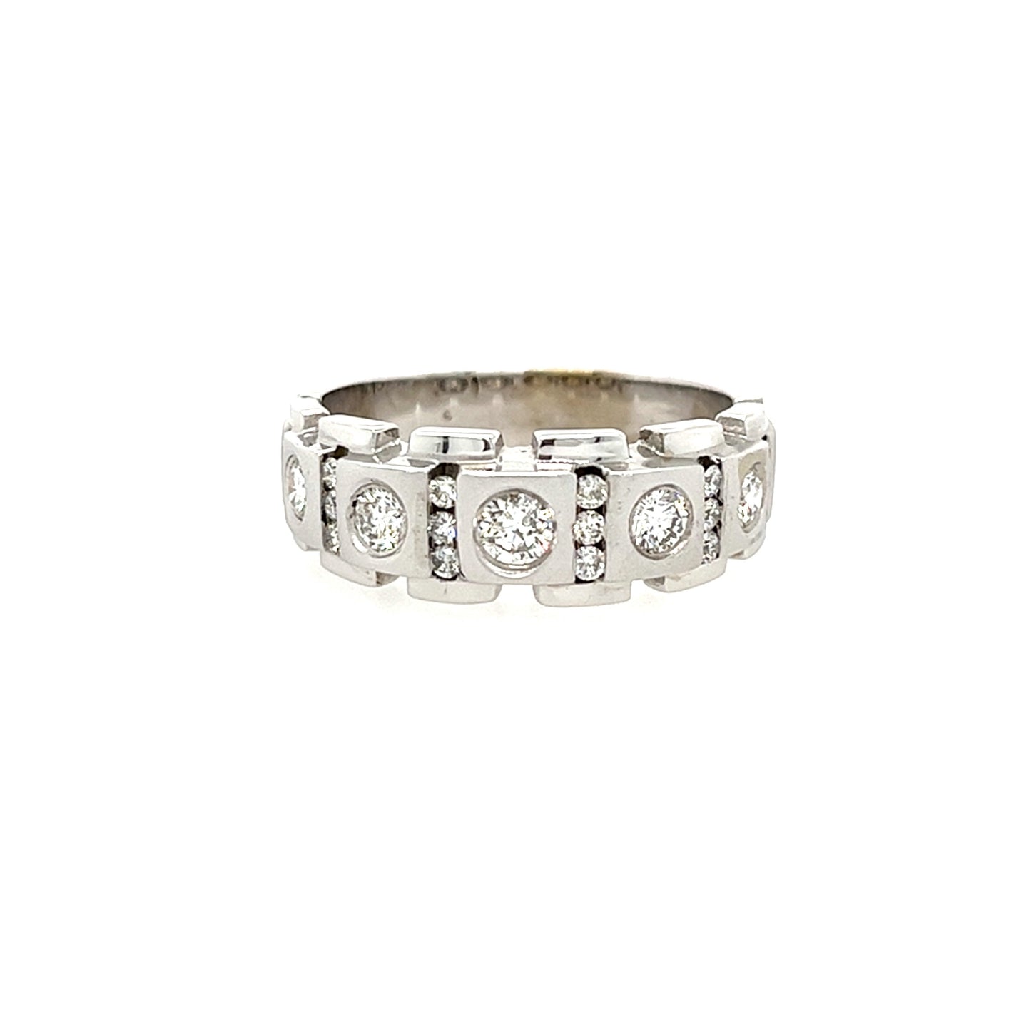 14KT WHITE GOLD FANCY MENS DIAMOND WEDDING BAND