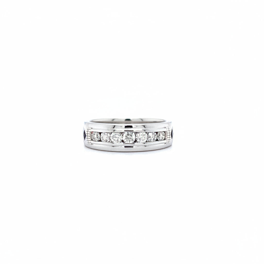 14KT WHITE GOLD DIAMOND AND SAPHIRE WEDDING RING