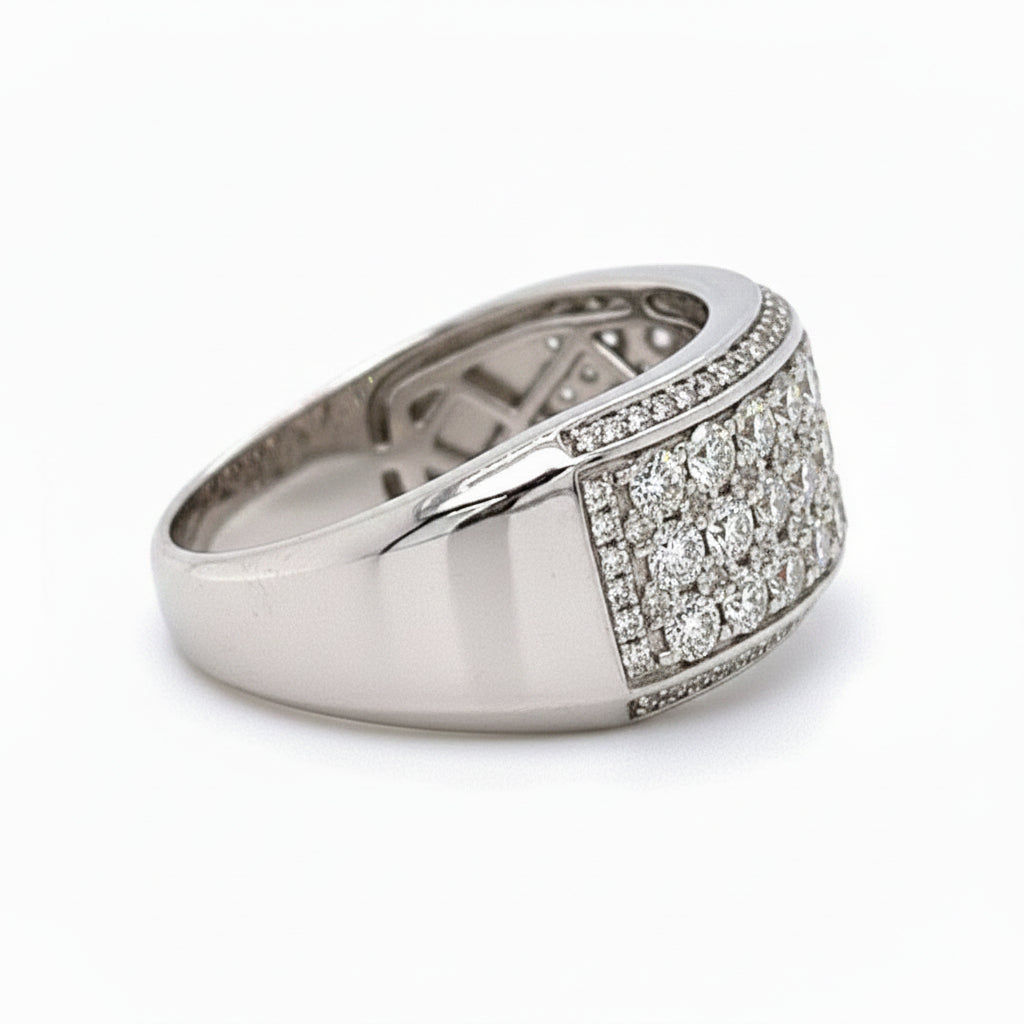 14KT WHITE GOLD FANCY MENS DIAMOND WEDDING BAND
