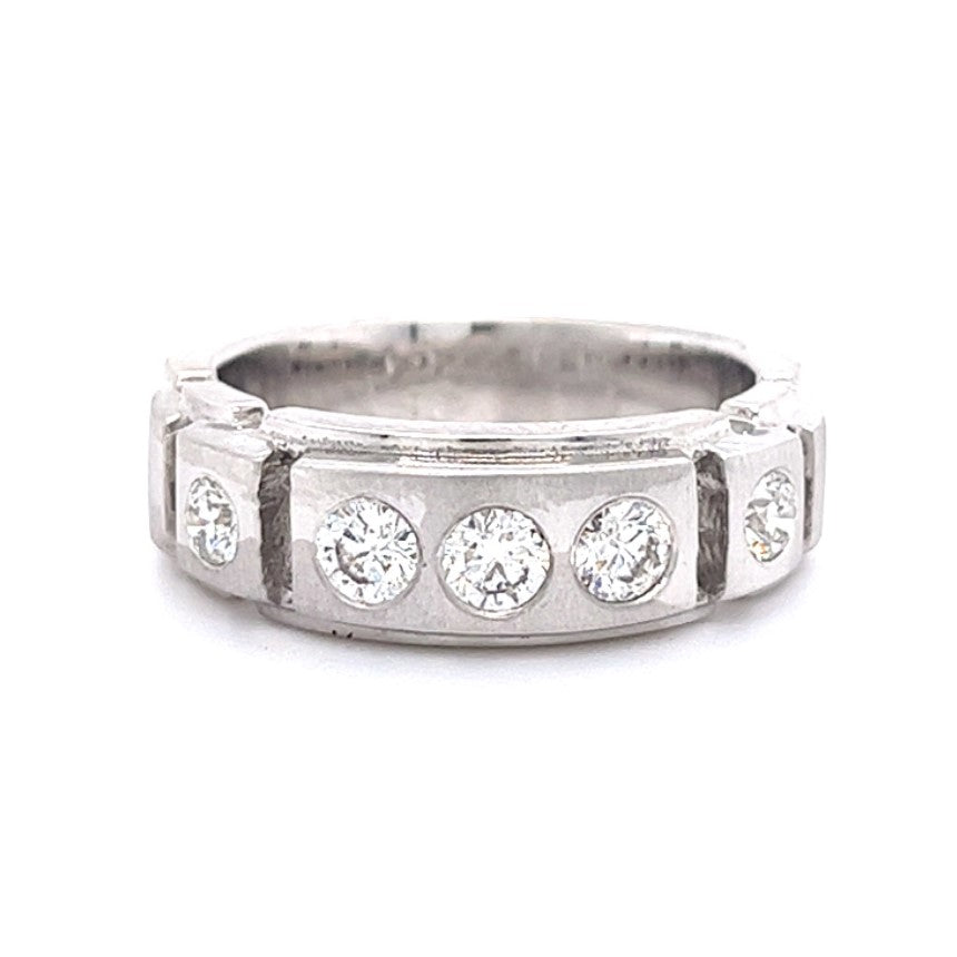 14KT WHITE GOLD FANCY MENS DIAMOND WEDDING BAND