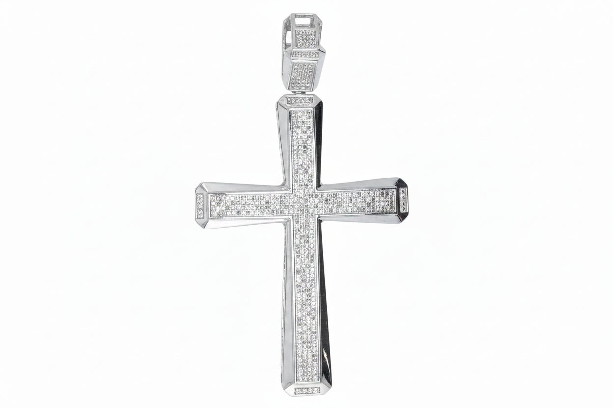 10 KT WHITE GOLD DIAMOND CROSS PENDANT MENS - 2.48 CT