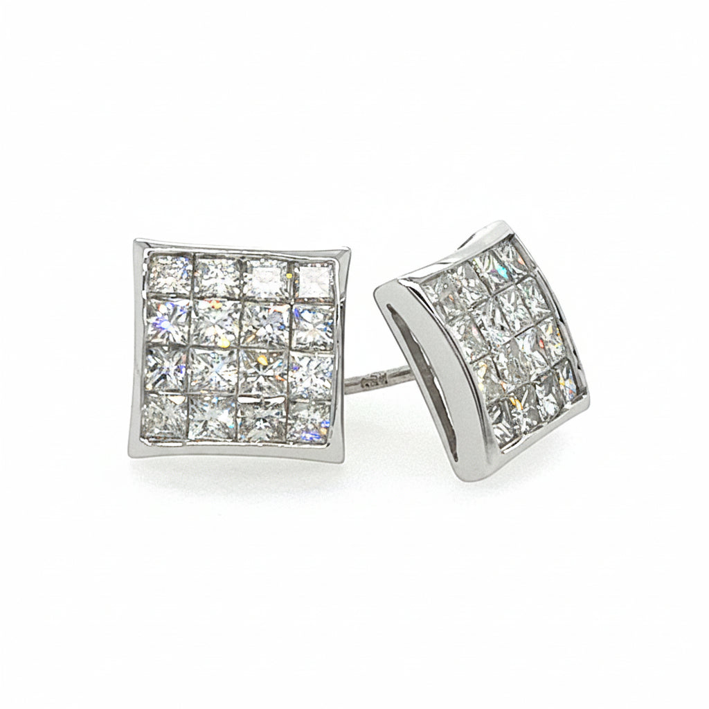 14KT WHITE GOLD DIAMOND PRINCESS CUT STUD EARRINGS