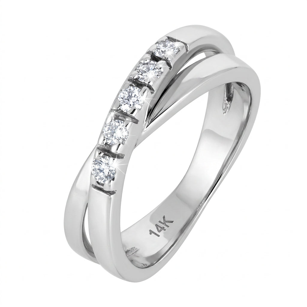 18 KT WHITE GOLD ROUND DIAMOND 5 STONES ENGAGEMENT RING - 0.20 CT