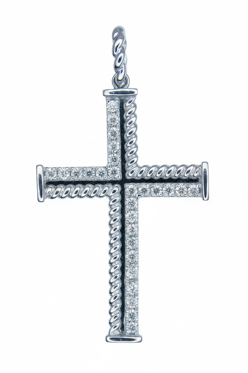 14 KT WHITE GOLD - DIAMOND CROSS PENDANT - 0.74 CT