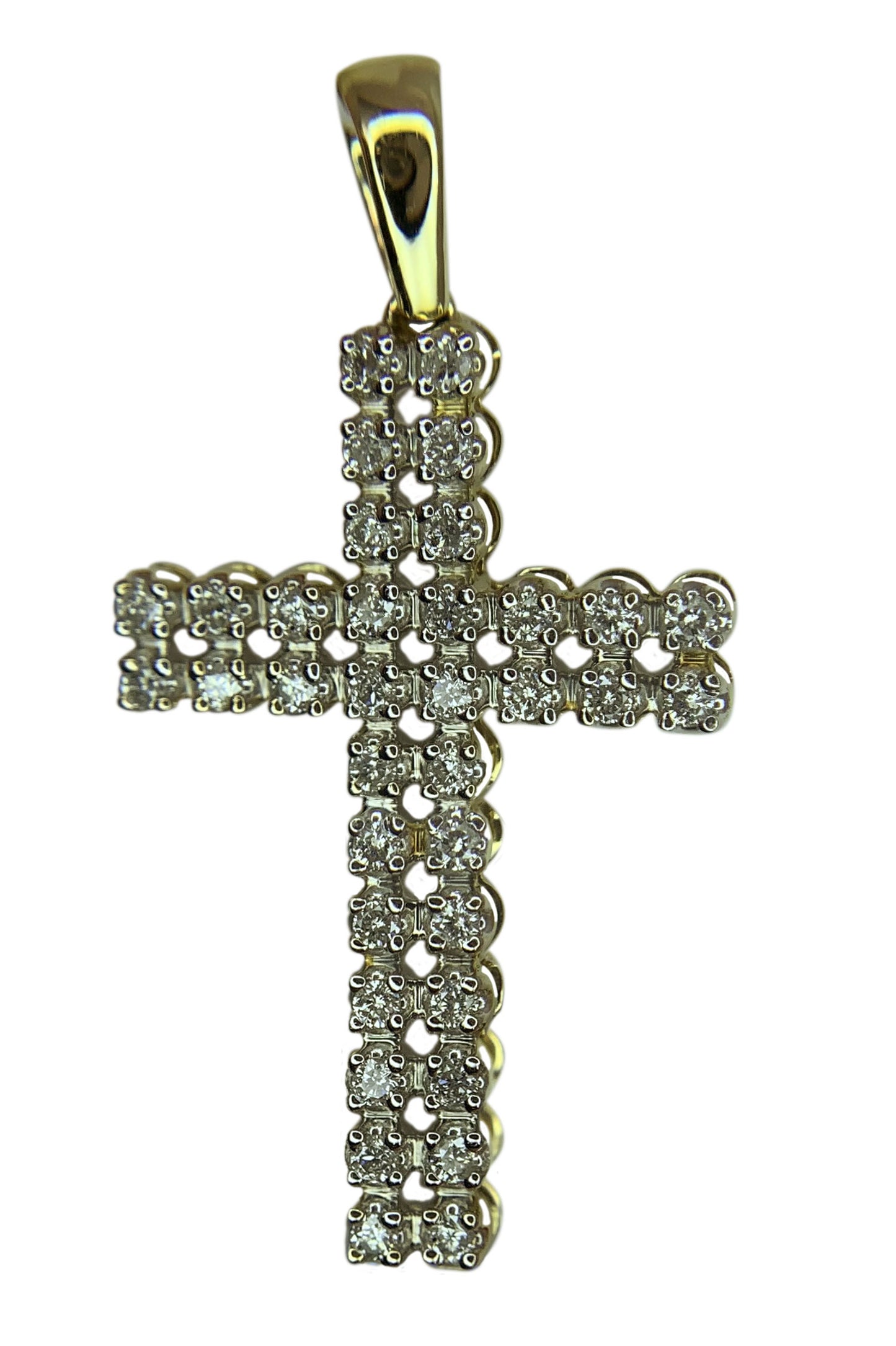 14 KT YELLOW GOLD - ROUND DIAMOND CROSS - 0.78CT