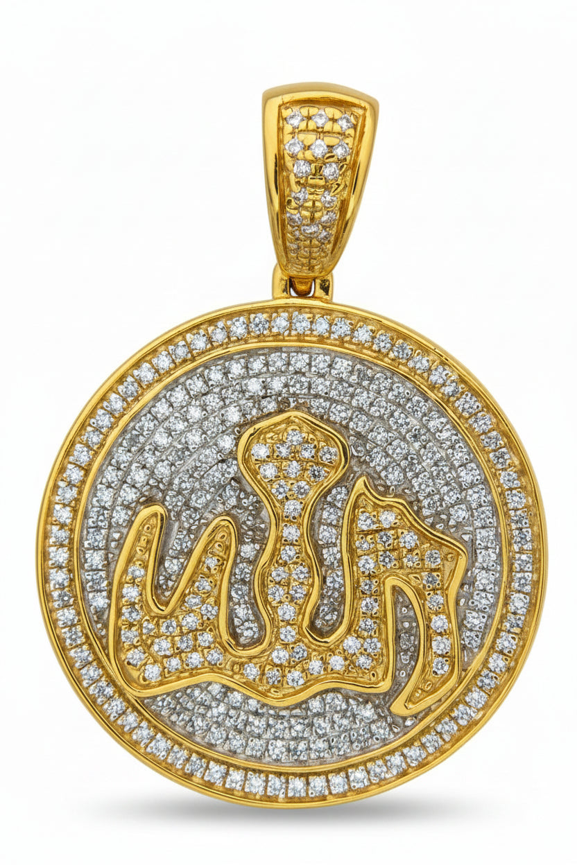 14 KT YELLOW GOLD - MEDAL WITH DIAMONDS PENDANT - 0.88 CT
