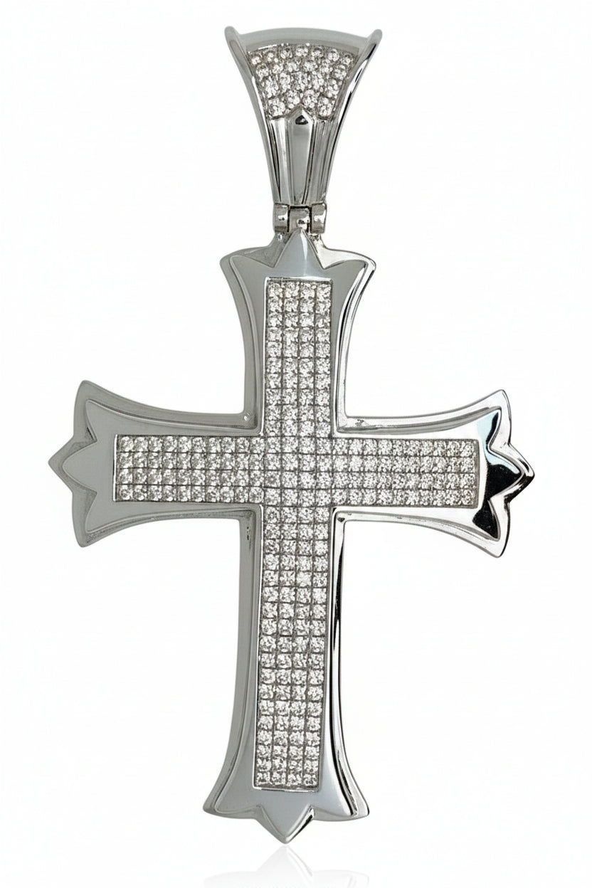14 KT WHITE GOLD - DIAMOND CROSS PATONCE PENDANT MEN - 8.62 CT