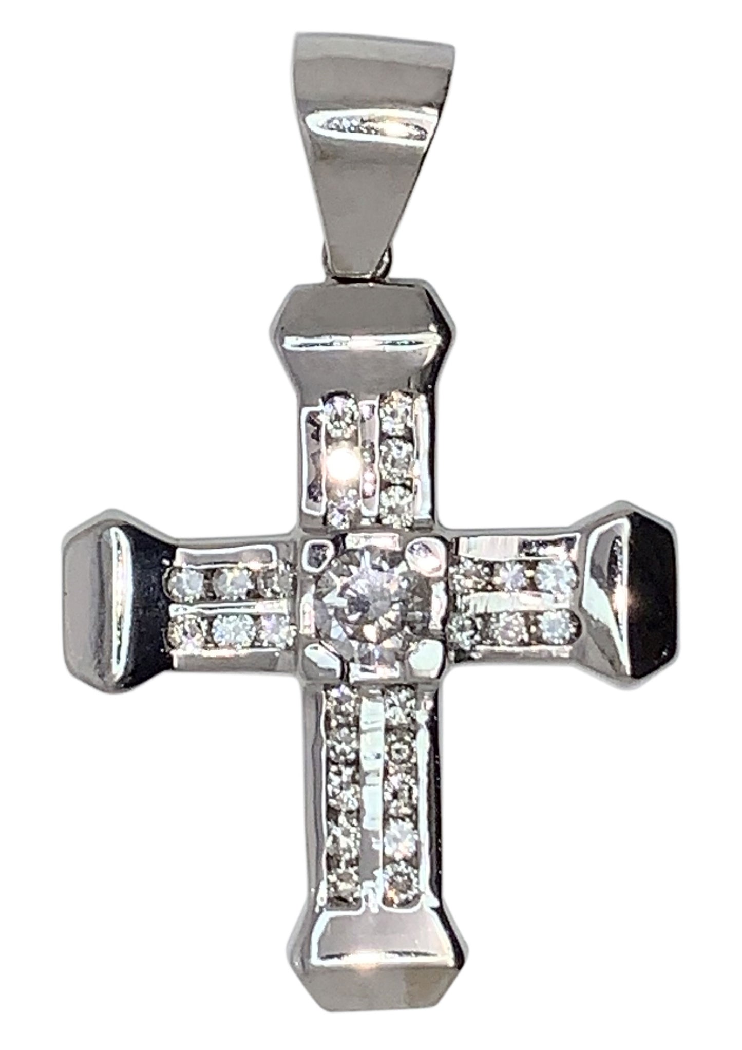 14 KT WHITE GOLD - ROUND DIAMOND CROSS PENDANT MEN - 2.75 CT