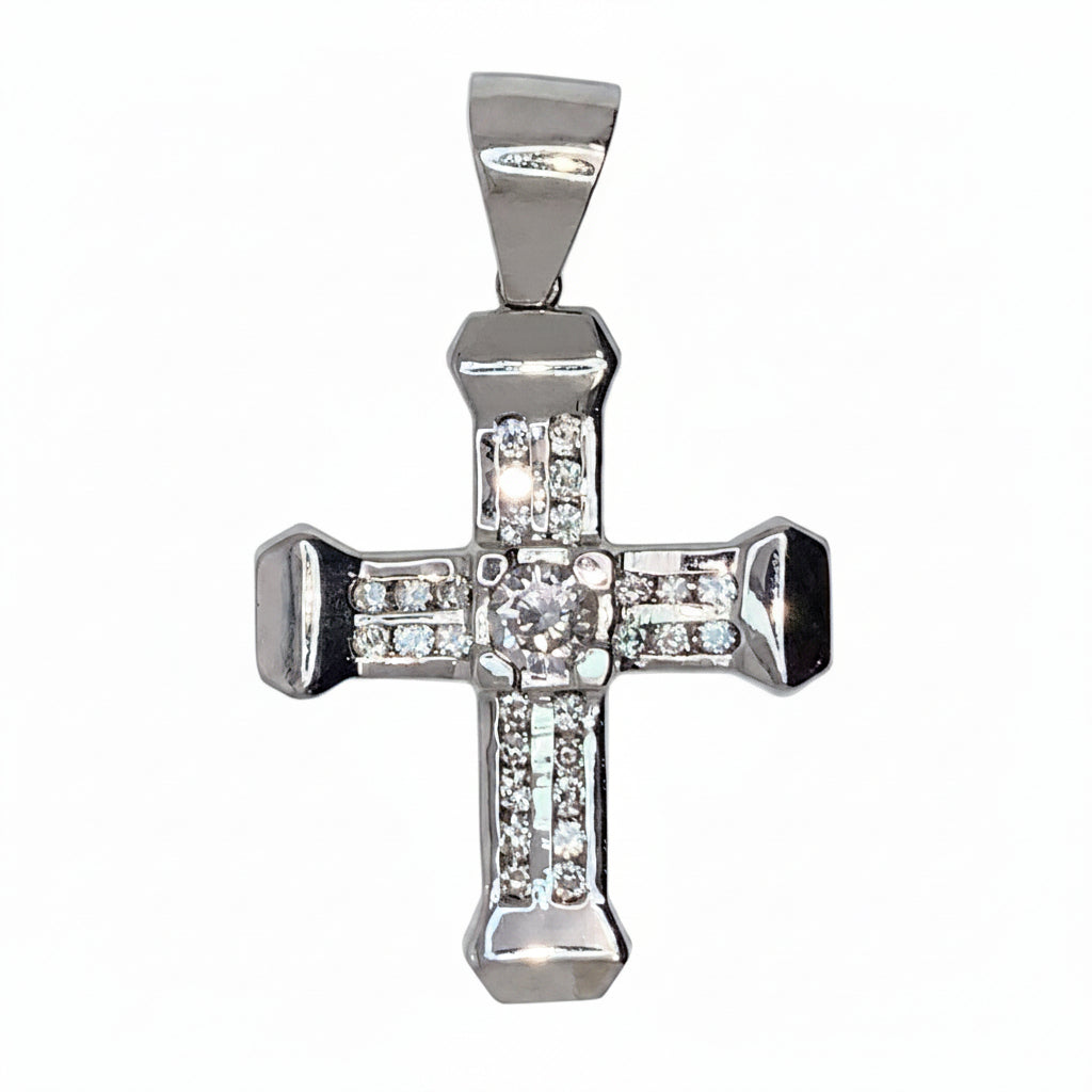14 KT WHITE GOLD - ROUND DIAMOND CROSS PENDANT MEN - 2.75 CT