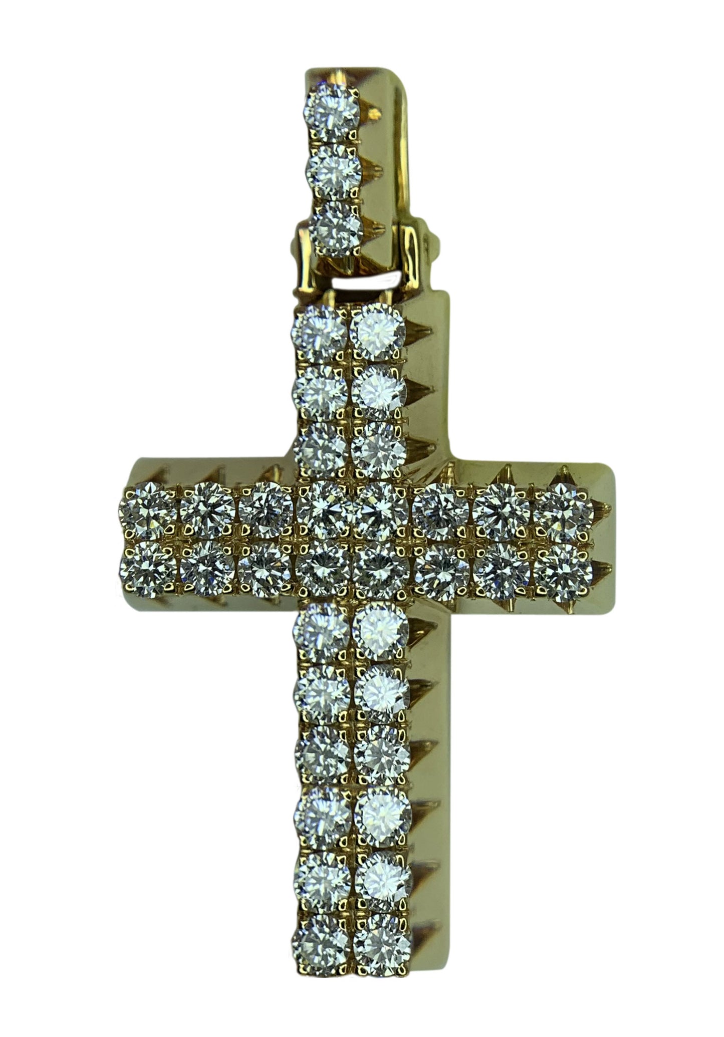 14 KT YELLOW GOLD - ROUND DIAMOND CROSS PENDANT - 2.43 CT