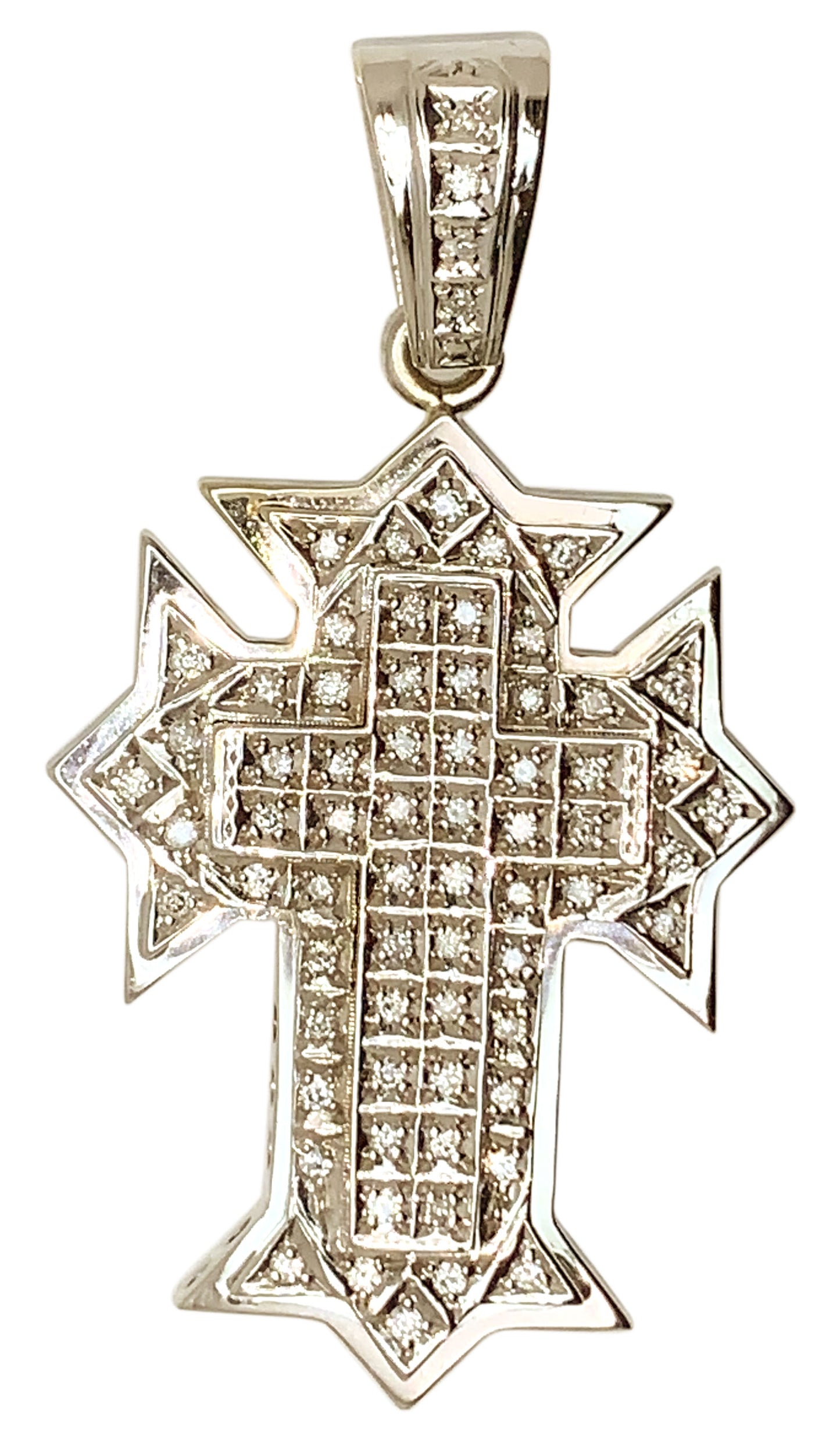 14 KT WHITE GOLD - ROUND DIAMOND CROSS PENDANT MEN - 1.50 CT